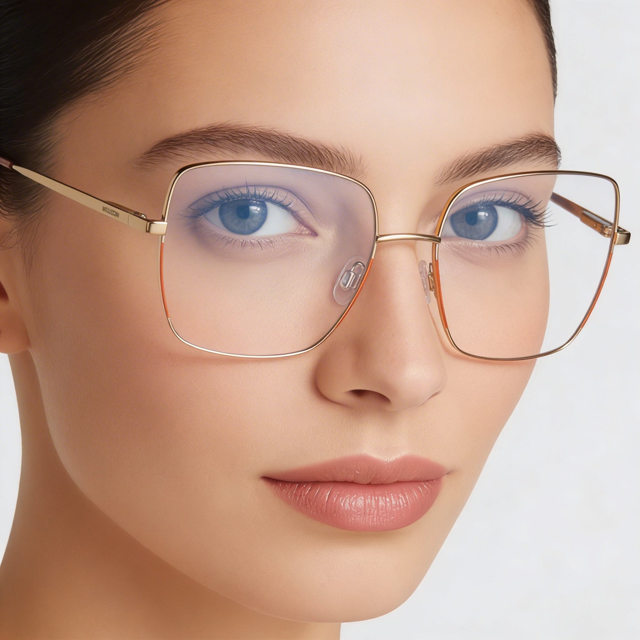 Gafas ópticas cuadradas de montura completa M Missoni para mujer en acero aleado, montura dorada y color melocotón con dimensiones de 55-17-140 mm, Photo 4