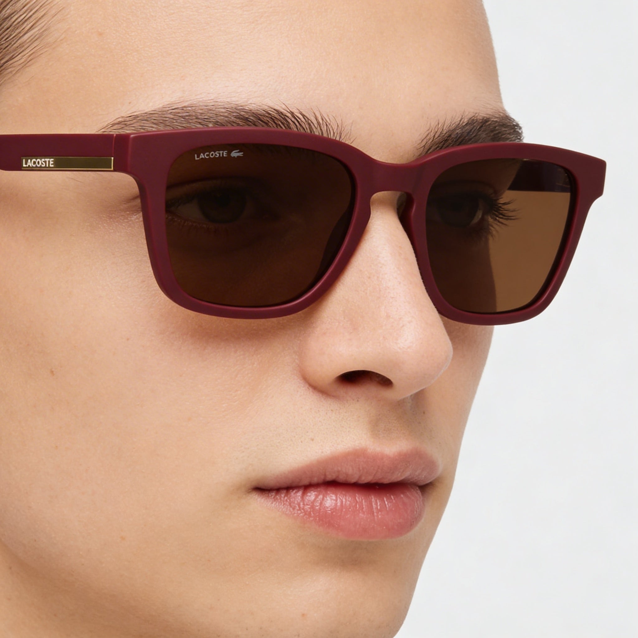 Lacoste Modern Unisex Rectangular Matte Dark Red Plastic Frame UV Protection Sunglasses Size M, Photo 5