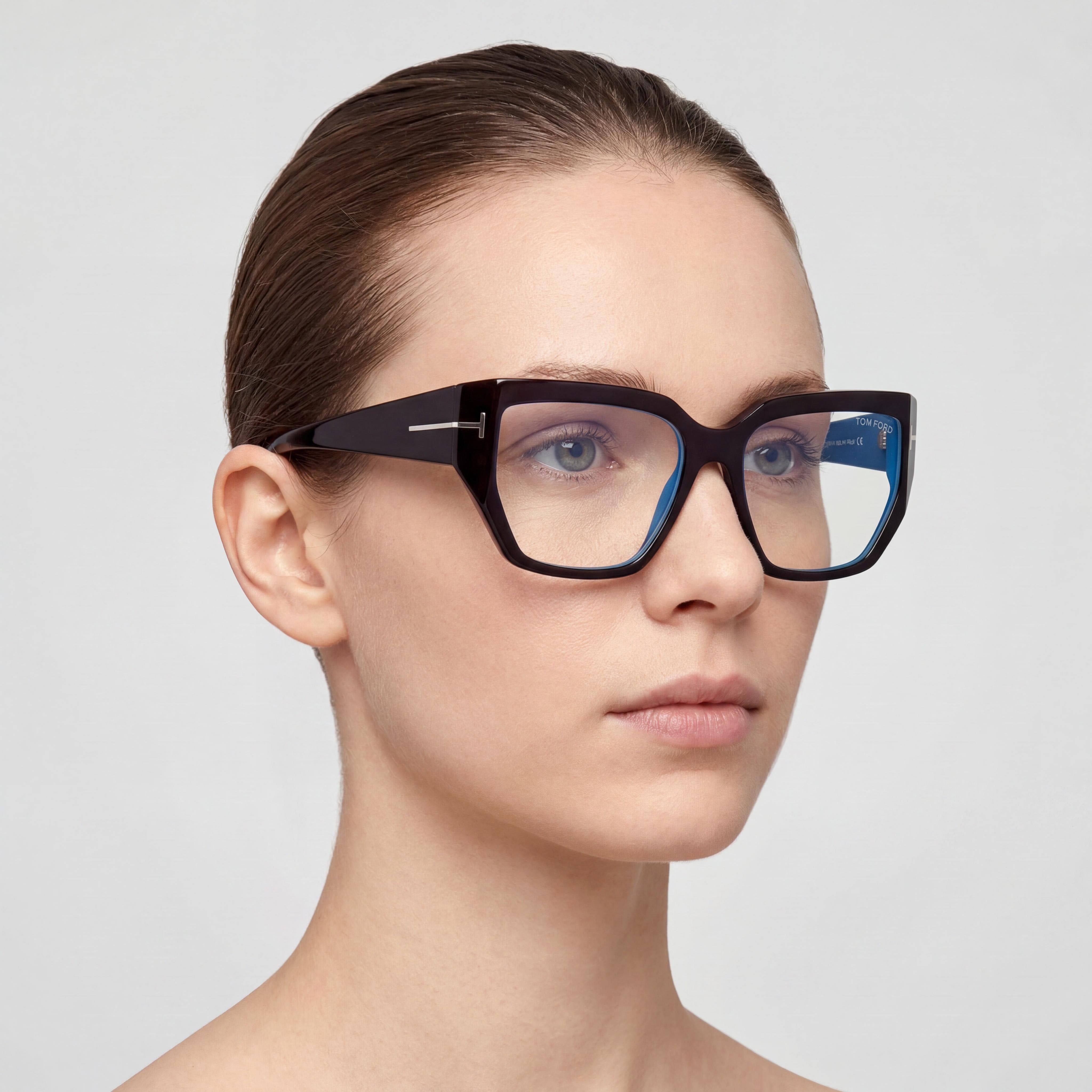 Tom Ford FT 5951-B BLUE BLOCK Unisex Shiny Black Acetate Blue Light Blocking Eyeglasses 54mm, Photo 4