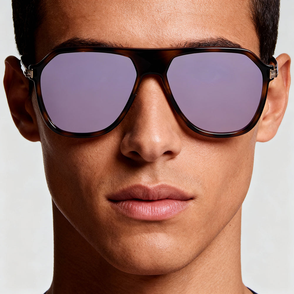 Tom Ford FT5943-B Men's Light Brown Acetate Full-Rim Blue Light Block Navigator Eyeglasses 56mm
