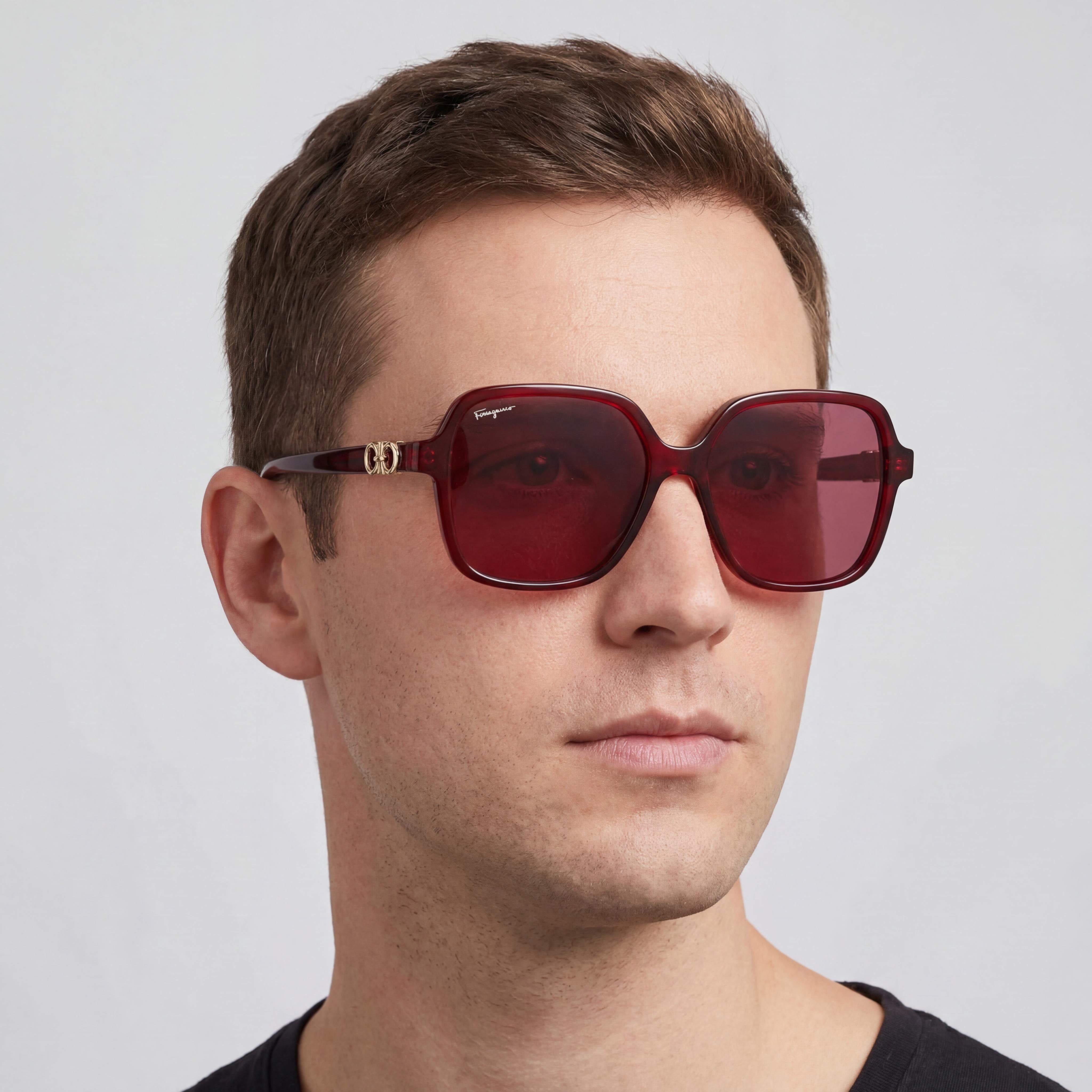 Salvatore Ferragamo Sf1083s Men's Alloy Steel Frame UV 400 Protection Sunglasses Transparent Burgundy 57mm, Photo 5