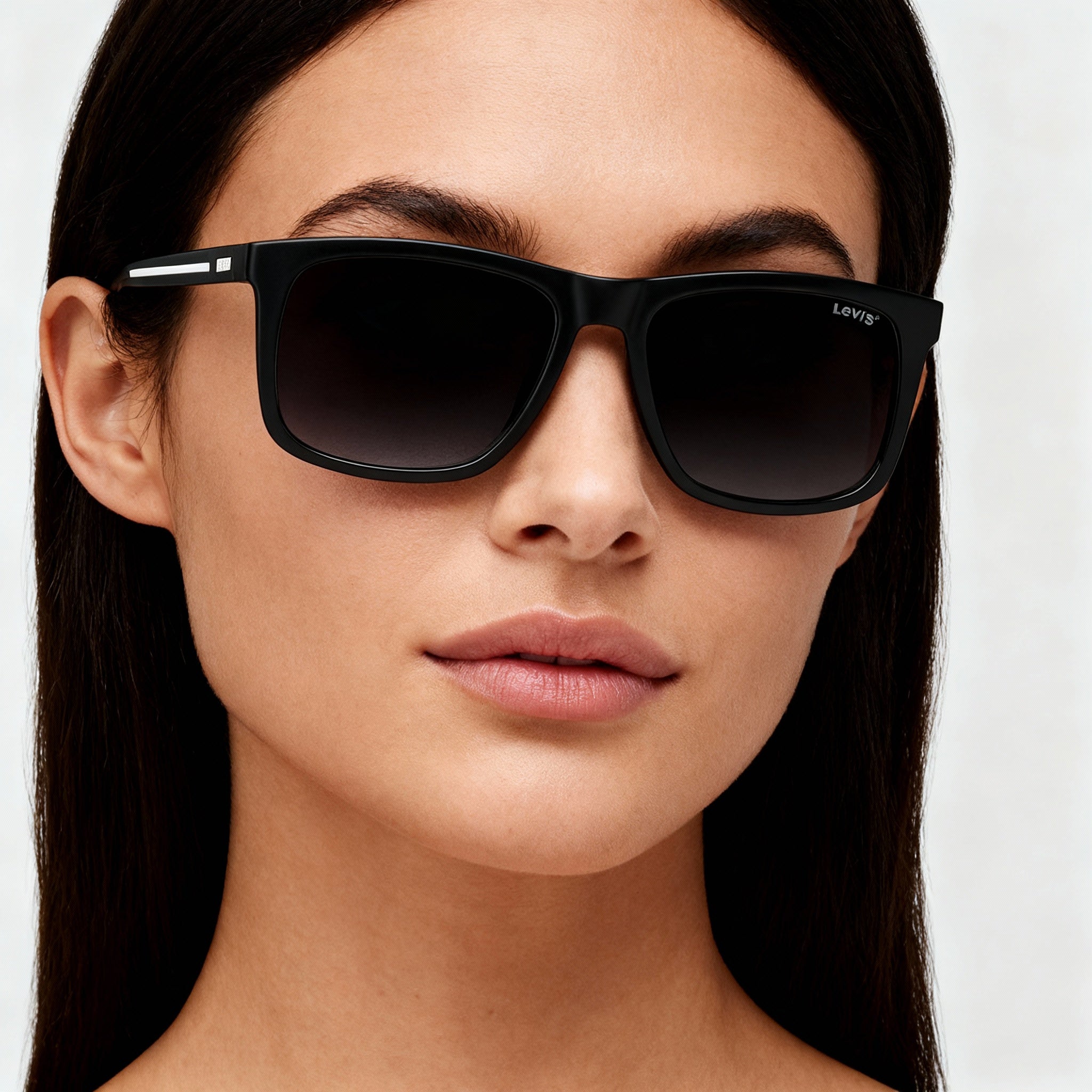 Gafas de sol Levi's Modern para mujer, de poliamida ecológica negra, con lentes en gris oscuro, talla 56-17-145, Photo 5