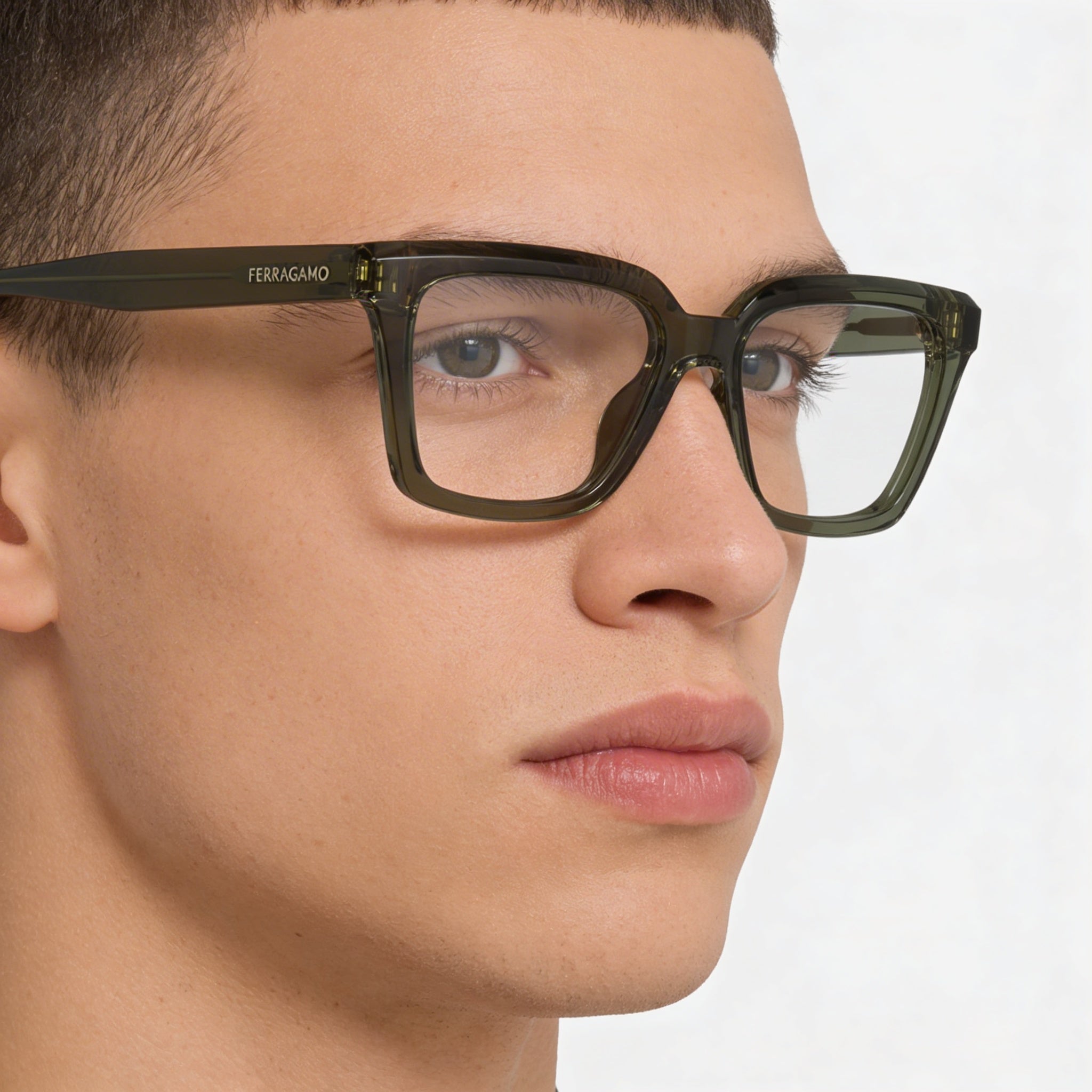 Salvatore Ferragamo Sf2985 Men's Eyewear, Transparent Khaki Acetate Frame, Polycarbonate Lens, 52mm, Photo 3