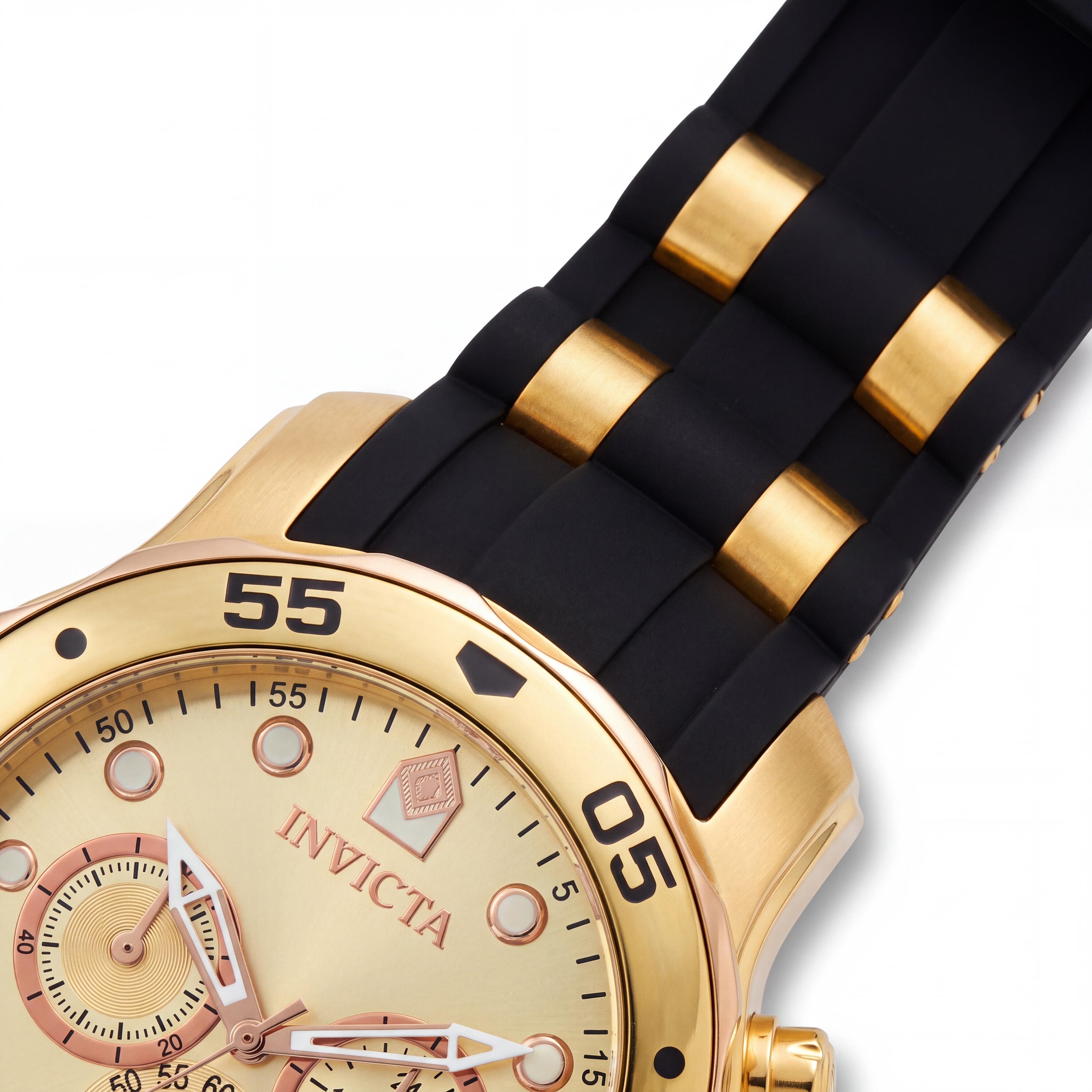 Invicta Men's 49mm Chronograph Water Resistant Gold Tone Rose Gold Stainless Steel Polyurethane Watch, Photo 2