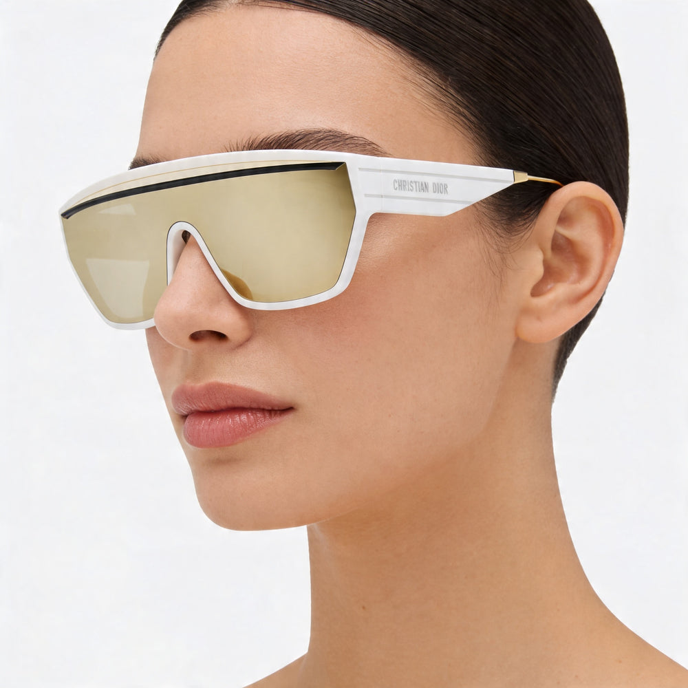 Dior DIORCLUB M7U Women's Shield Acetate White Green Gradient Gold Gradient 100% UV Non-Polarized Sunglasses 141mm