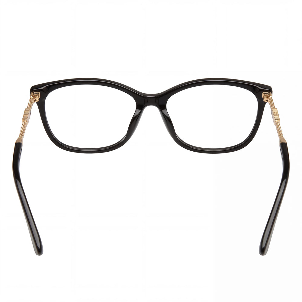 Gafas Moschino Modern para mujer con montura de acetato negro, lentes de 54 mm, puente de 15 mm y patillas de 145 mm.