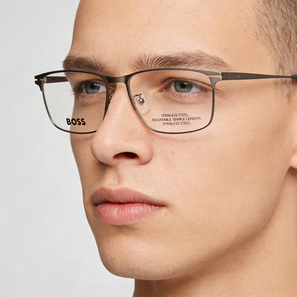 Hugo Boss 1467/F Ruthenium Rectangle Eyeglasses for Men, Metal 40mm