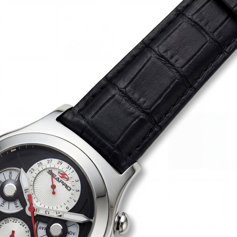 Seapro SP0131 correa Reloj de cuarzo multifunción negro para hombre con esfera negra, 50 m resistente al agua, cristal mineral resistente a los arañazos