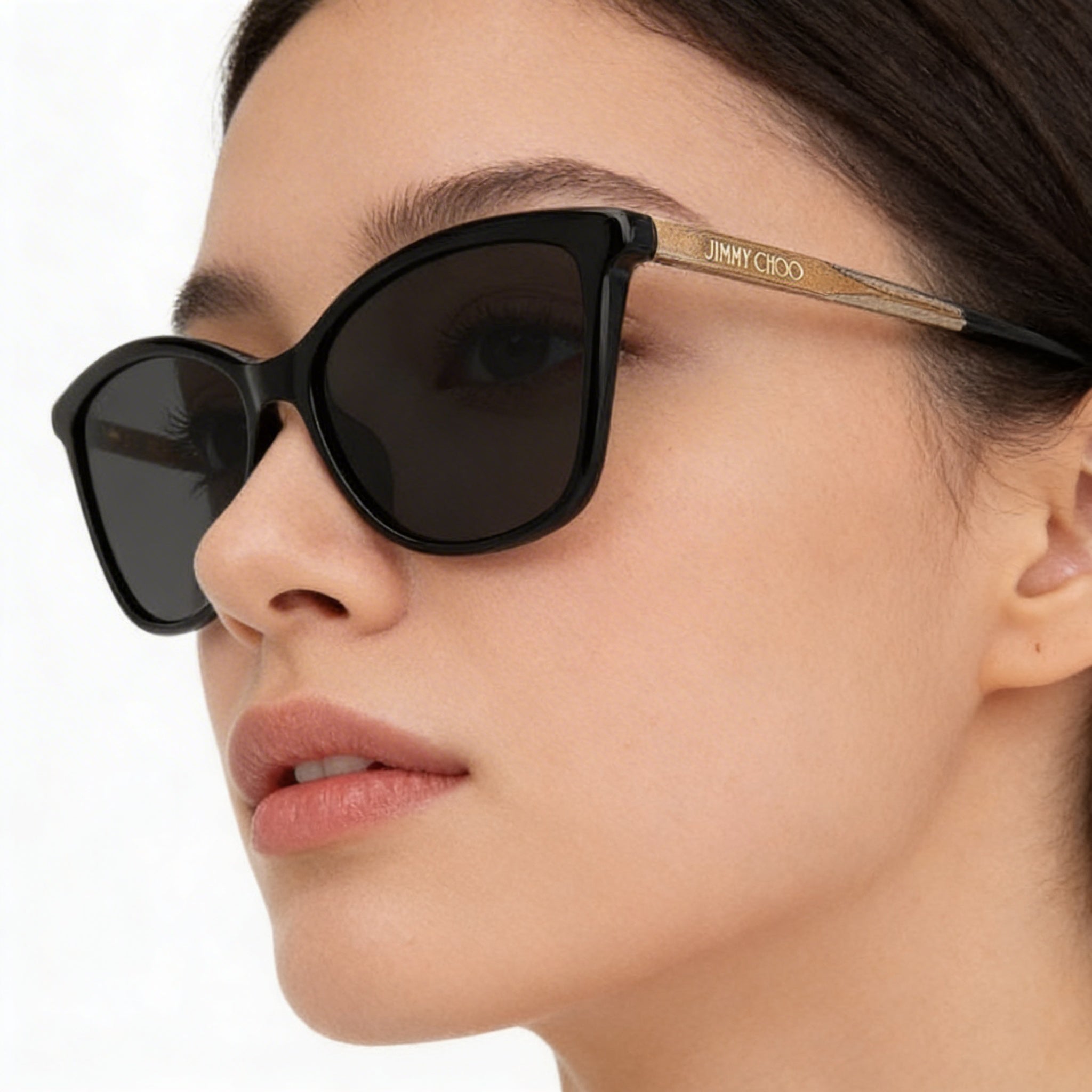 JIMMY CHOO Women's Casual Sunglasses, Black Acetate Frame, UV Protected Black Lenses 56mm, Photo 4