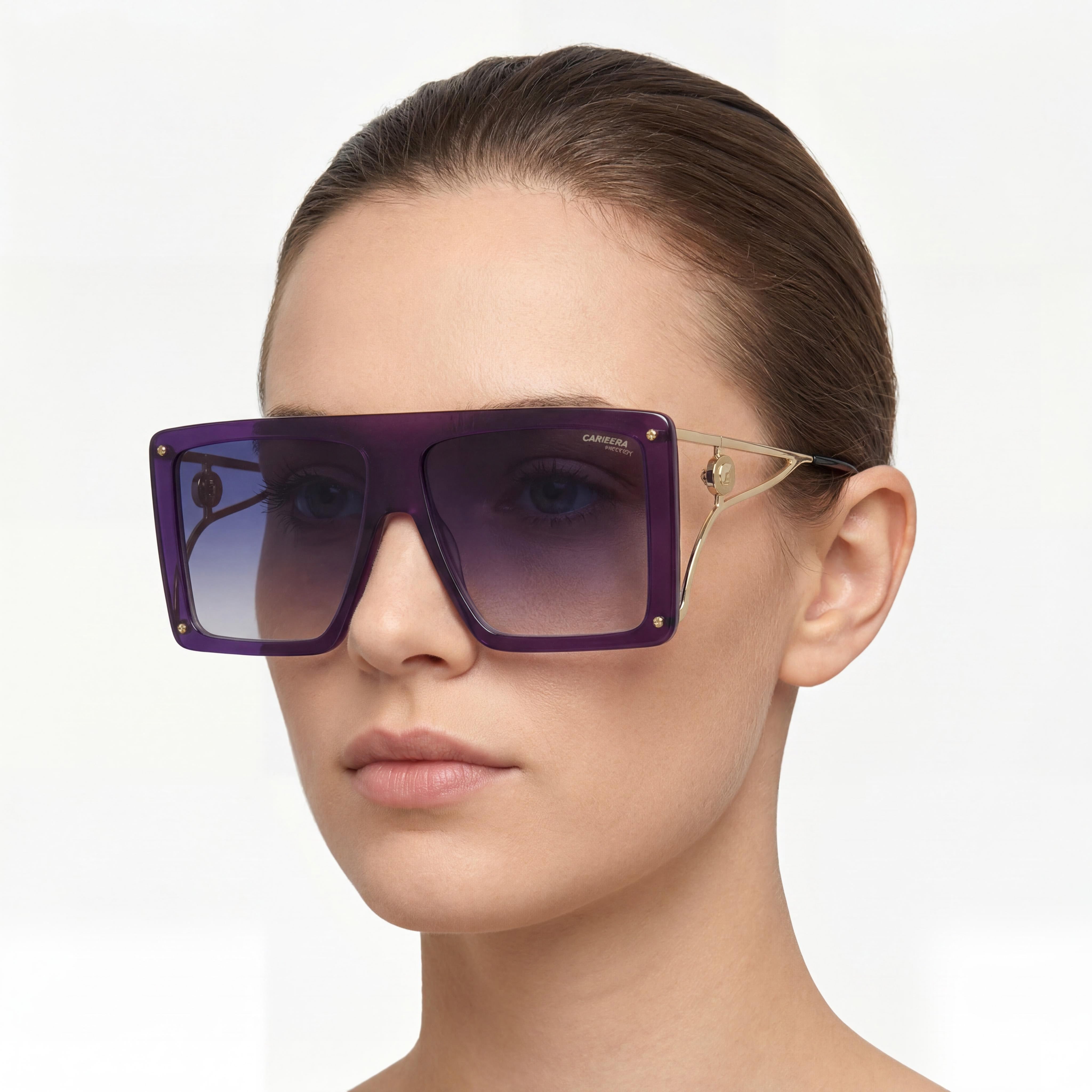 Gafas de sol Carrera Casual para mujer con montura de acetato violeta, lentes grises espejadas y protección UV de 60 mm, Photo 4