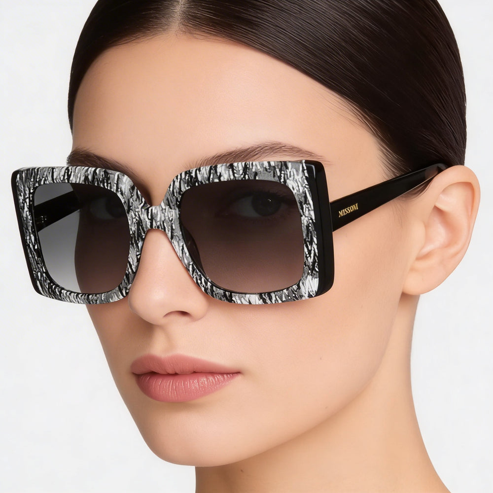 Gafas de sol Missoni para mujer, clásicas, con diseño negro y degradado gris oscuro, de acetato, con diseño negro y lentes degradado gris, 54 mm