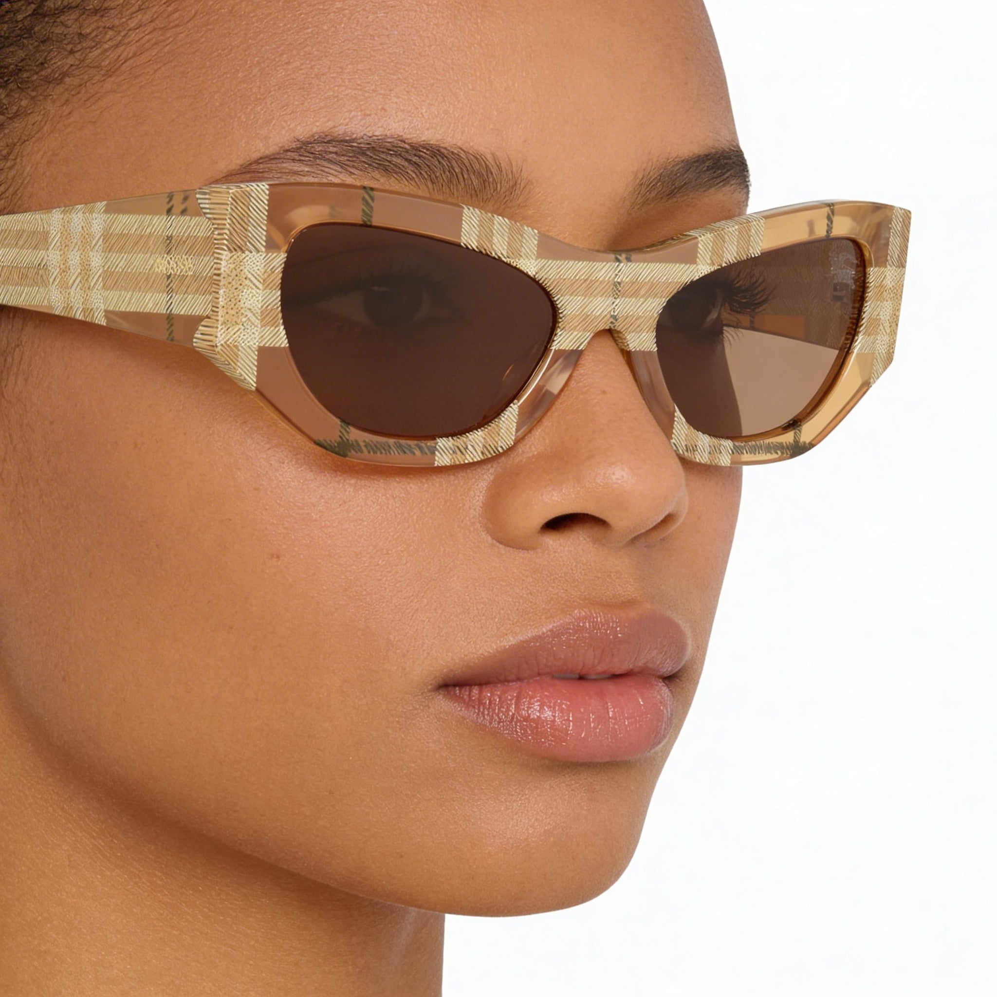 BURBERRY Modern Unisex Sunglasses, Beige Frame, Check Beige Non-Polarized Lenses (19mm Bridge, 145mm Temple), Photo 5