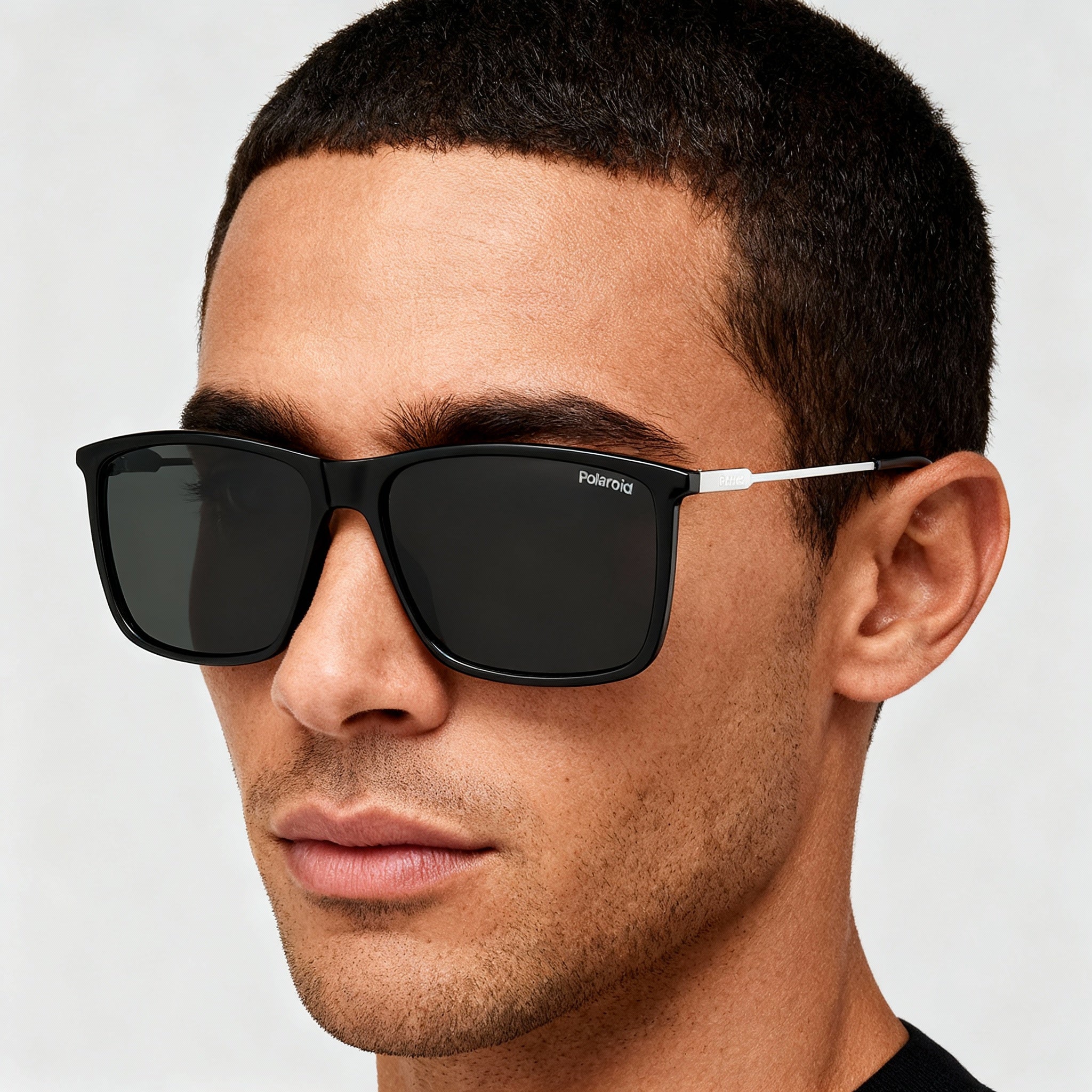 Polaroid Eyewear Minimalist PLD 4130/S/X Men's Black Eco Co-Polyester Rectangular Grey Polarized Sunglasses 59-15-145, Photo 4