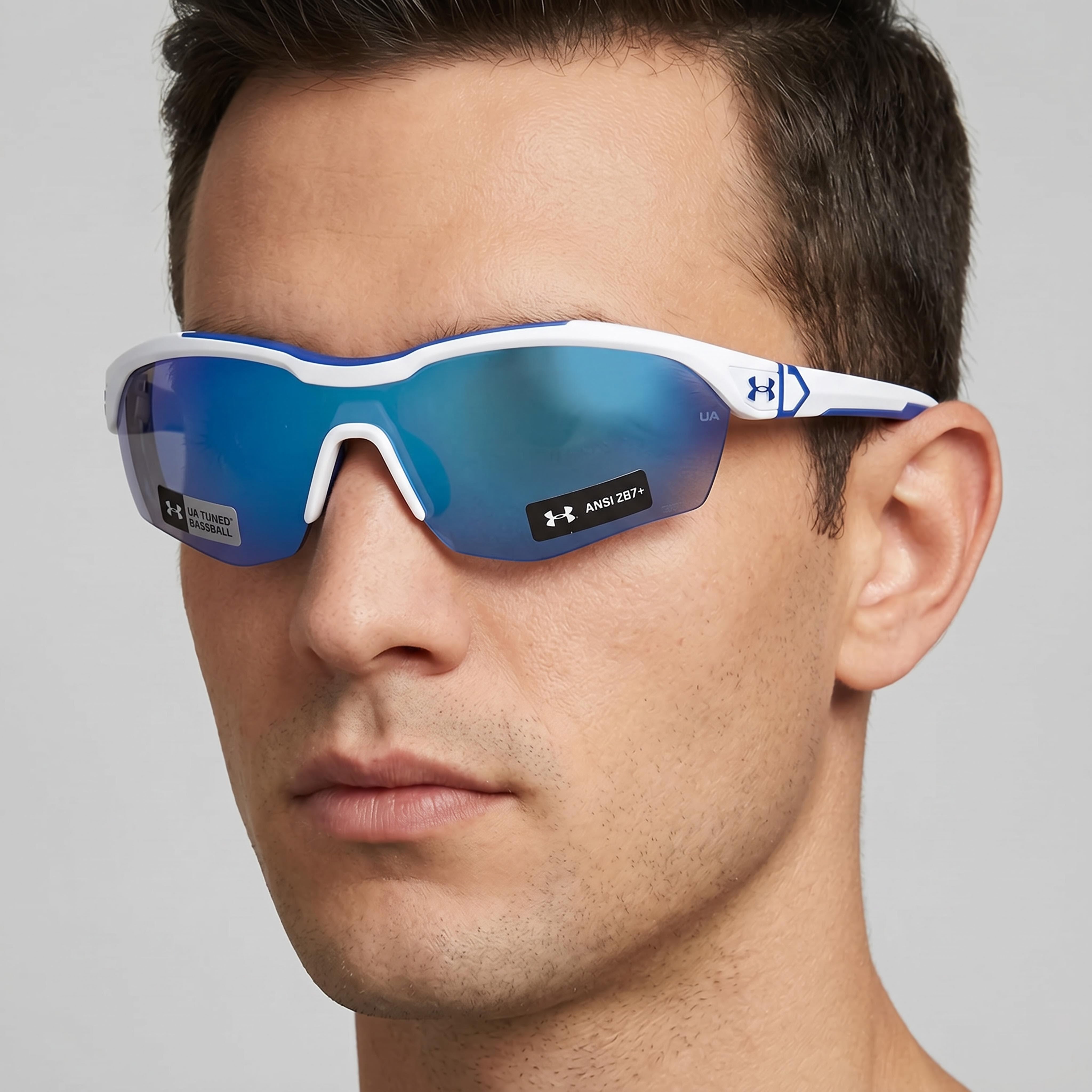 Gafas de sol Under Armour Ua Yard Pro para hombre, marco ajustado mate blanco azul, lente azul de policarbonato con protección UV, Photo 5