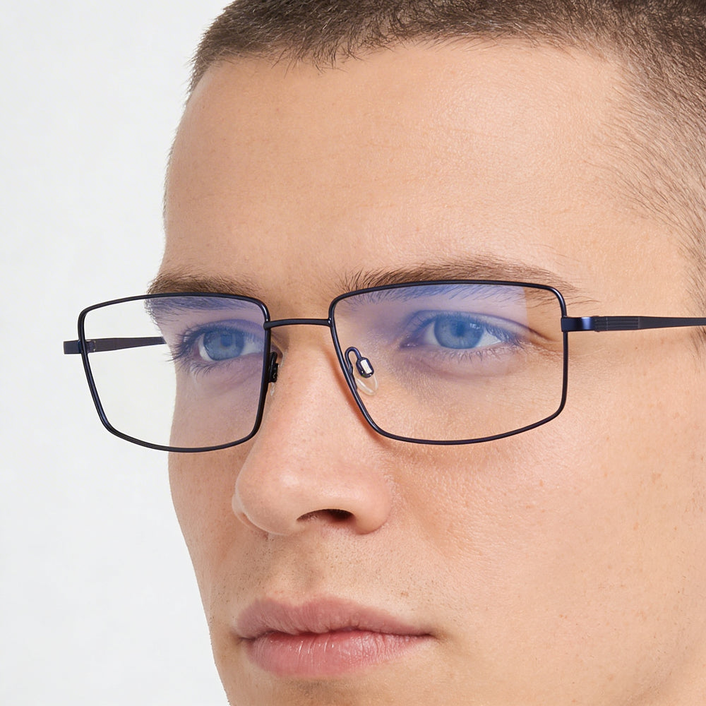 Flexon H6069 Men's Matte Navy Metal Frame Clear Polycarbonate Optical Eyeglasses 57mm