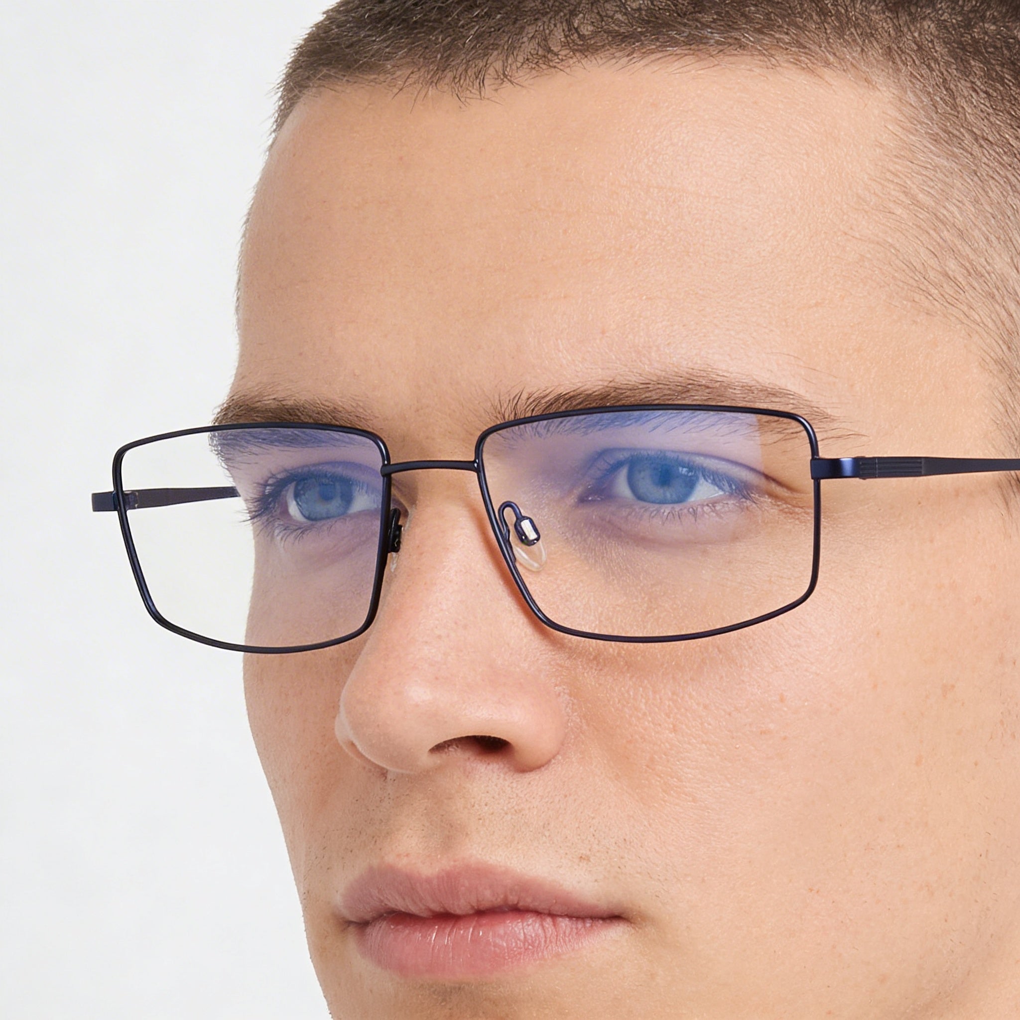 Flexon H6069 Men's Matte Navy Metal Frame Clear Polycarbonate Optical Eyeglasses 57mm, Photo 3