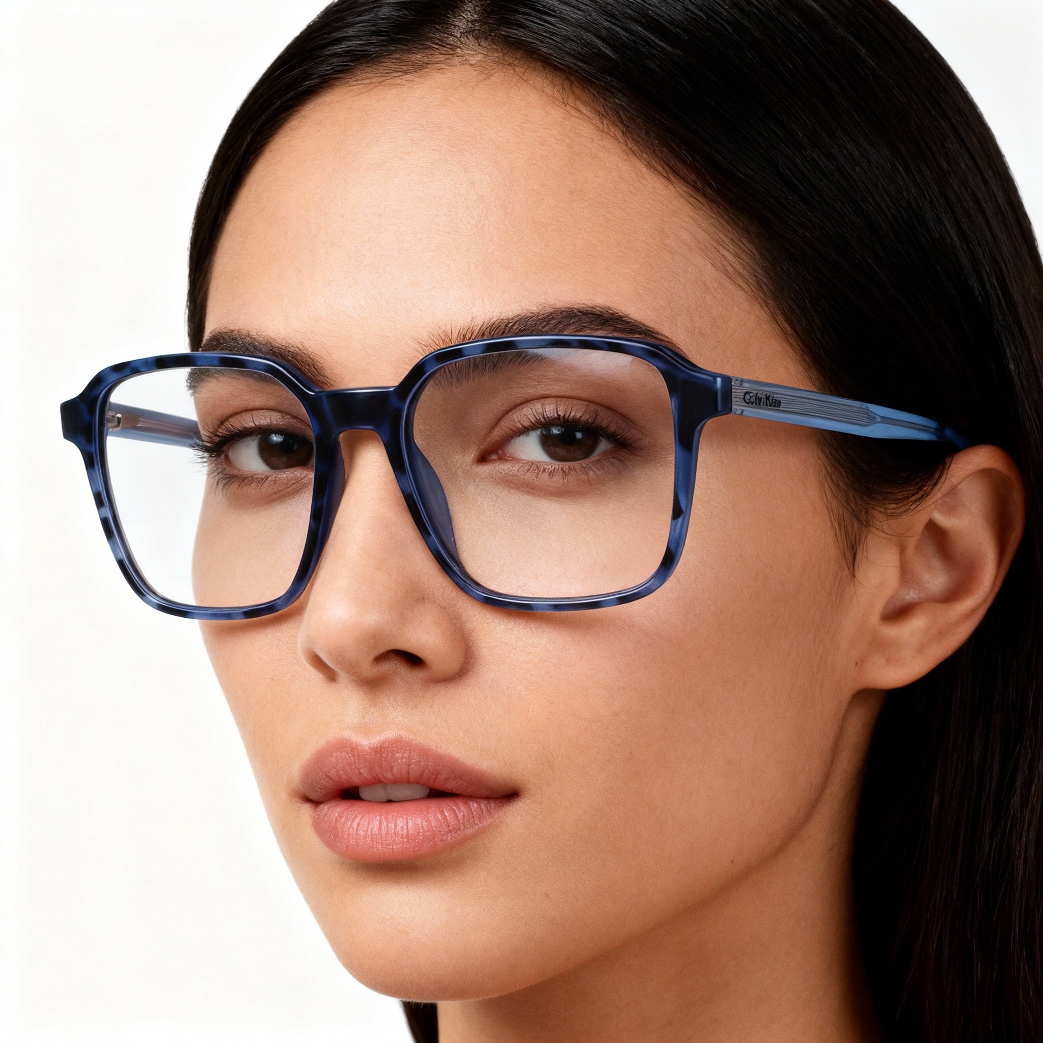 Calvin Klein CK23524 Unisex Rectangle Optical Frames, Havana Blue Injected Plastic, Non-Polarized Polycarbonate Lenses 52mm, Photo 4