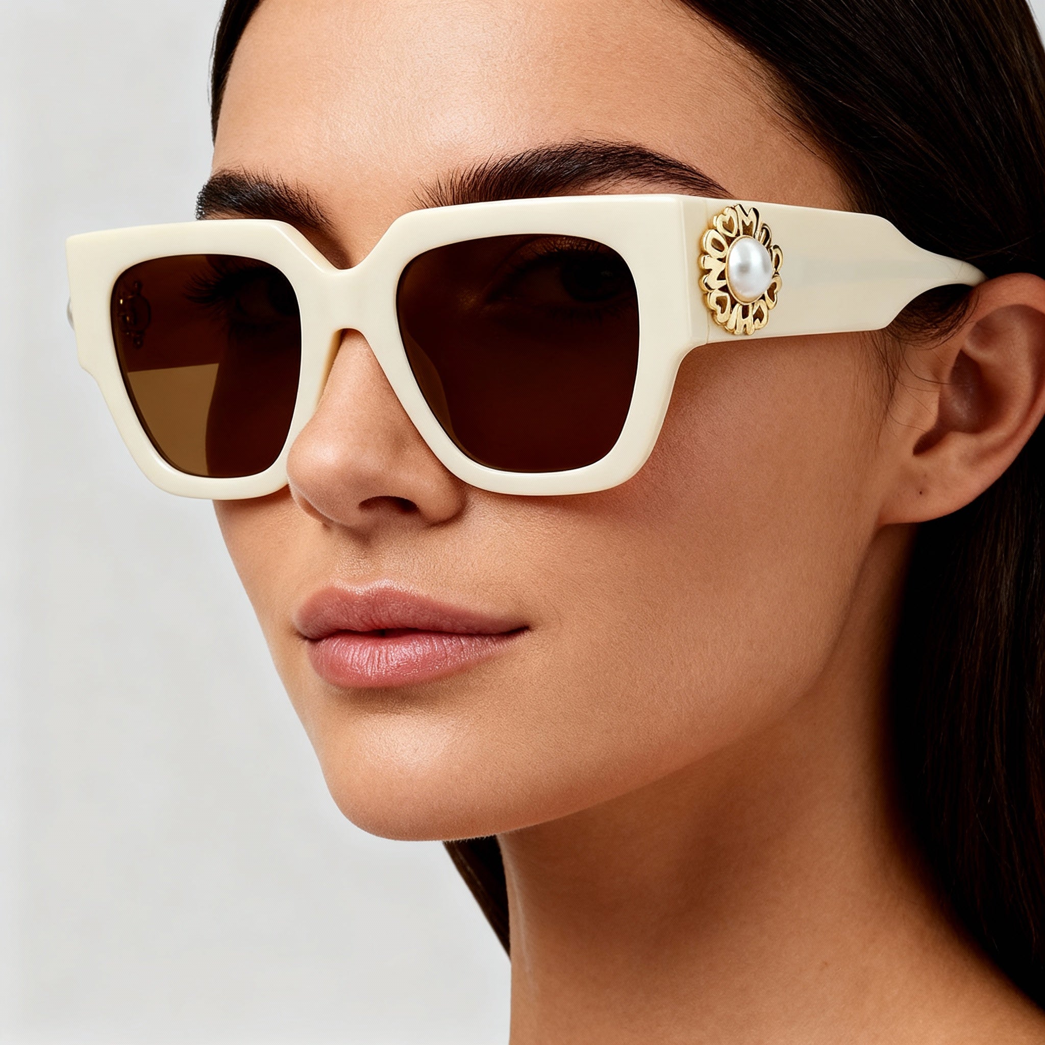 Moschino Metal Trim Women's Acetate Frame Sunglasses, Ivory Brown with Ivory Lenses 52-20-140, Photo 3