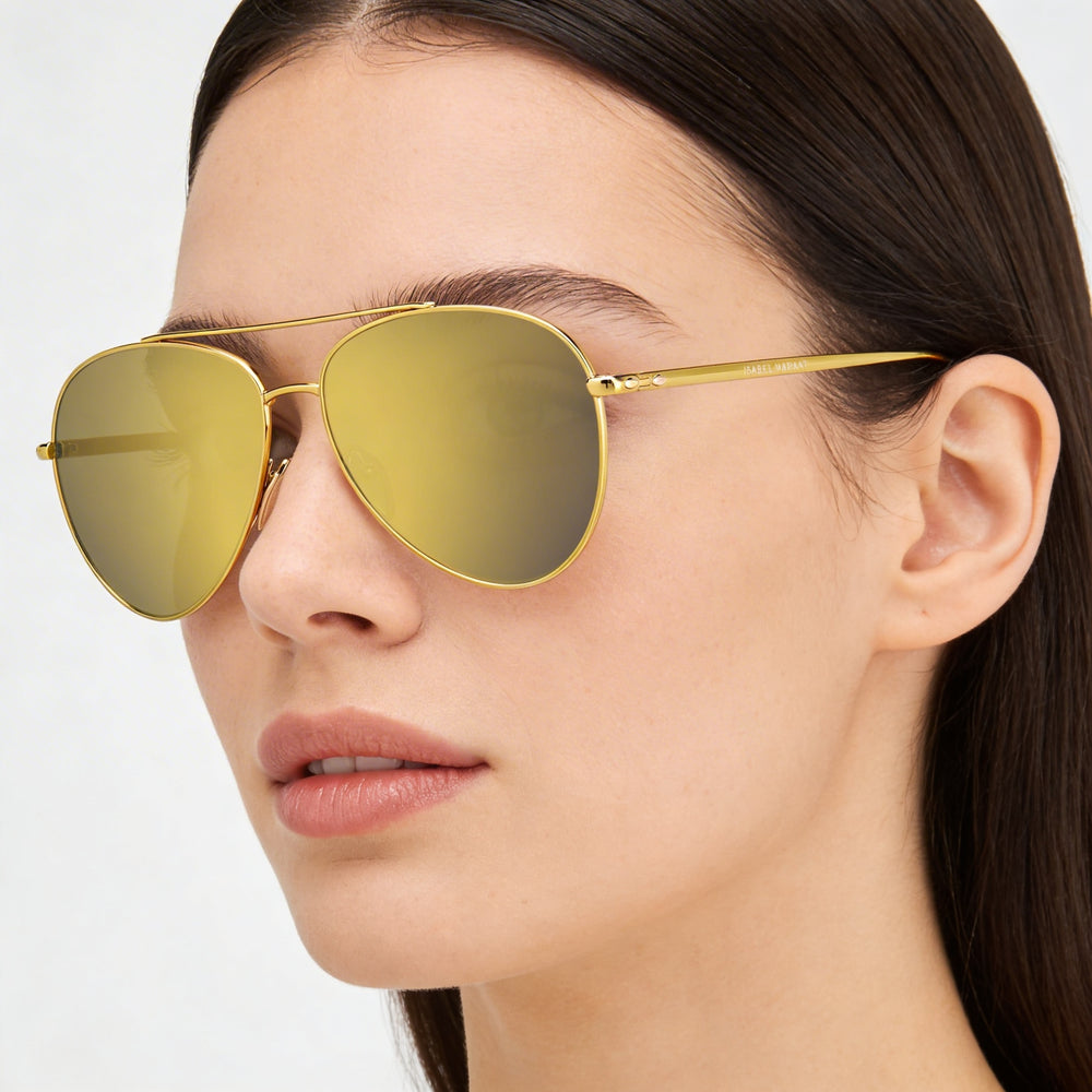 Gafas de sol Isabel Marant Im0011s de metal con forma de aviador para mujer con montura amarilla y lentes amarillas espejadas marrones, tamaño 60 mm