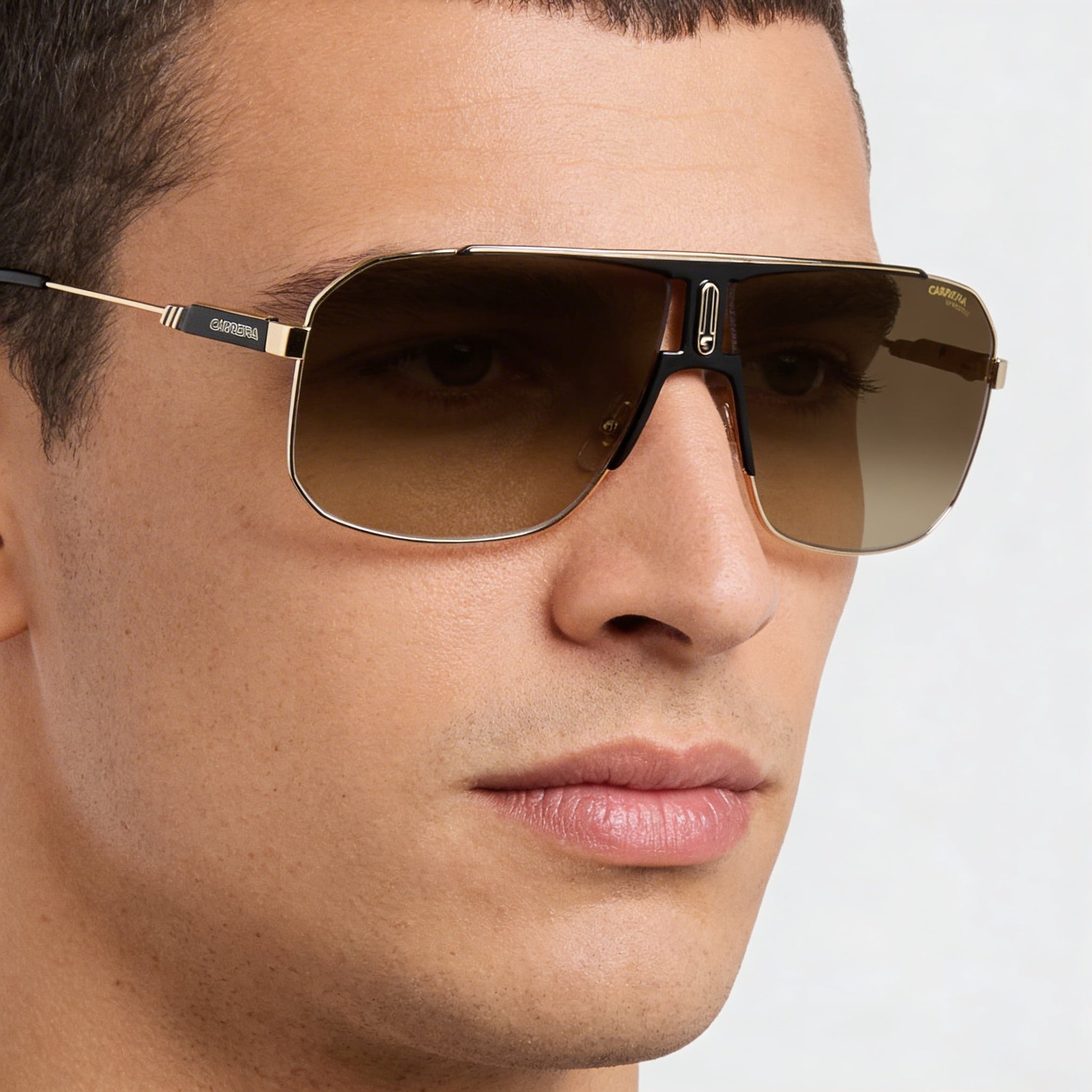 Carrera 1043/S Men's Lightweight Stainless Steel UV Protected Black Gold Brown Shaded Sunglasses 65mm, Photo 5