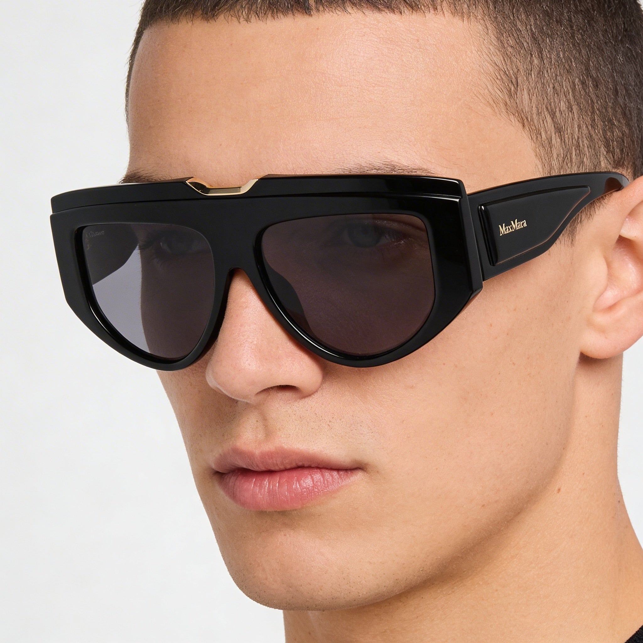 MaxMara Mm0083 Men's Sunglasses with Glossy Black Frame and Smoke Non-Polarized Acetate Lenses 57mm, Photo 3