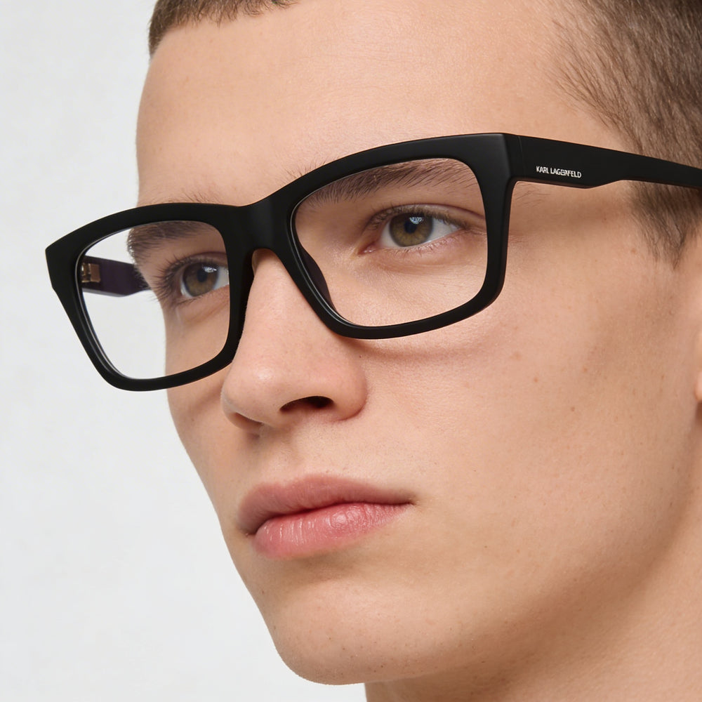 KARL LAGERFELD Montura unisex moderna inyectada en negro mate con lentes de policarbonato no polarizadas de 53 mm
