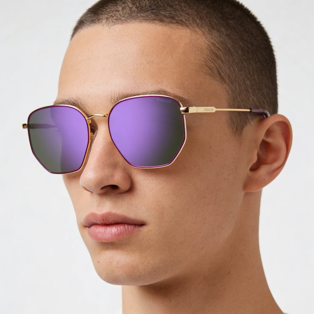 Polaroid PLD 6214/S/X Casual Unisex Gold Purple Stainless Steel Frame Violet Mirror Polarized UV Protection 56mm Sunglasses
