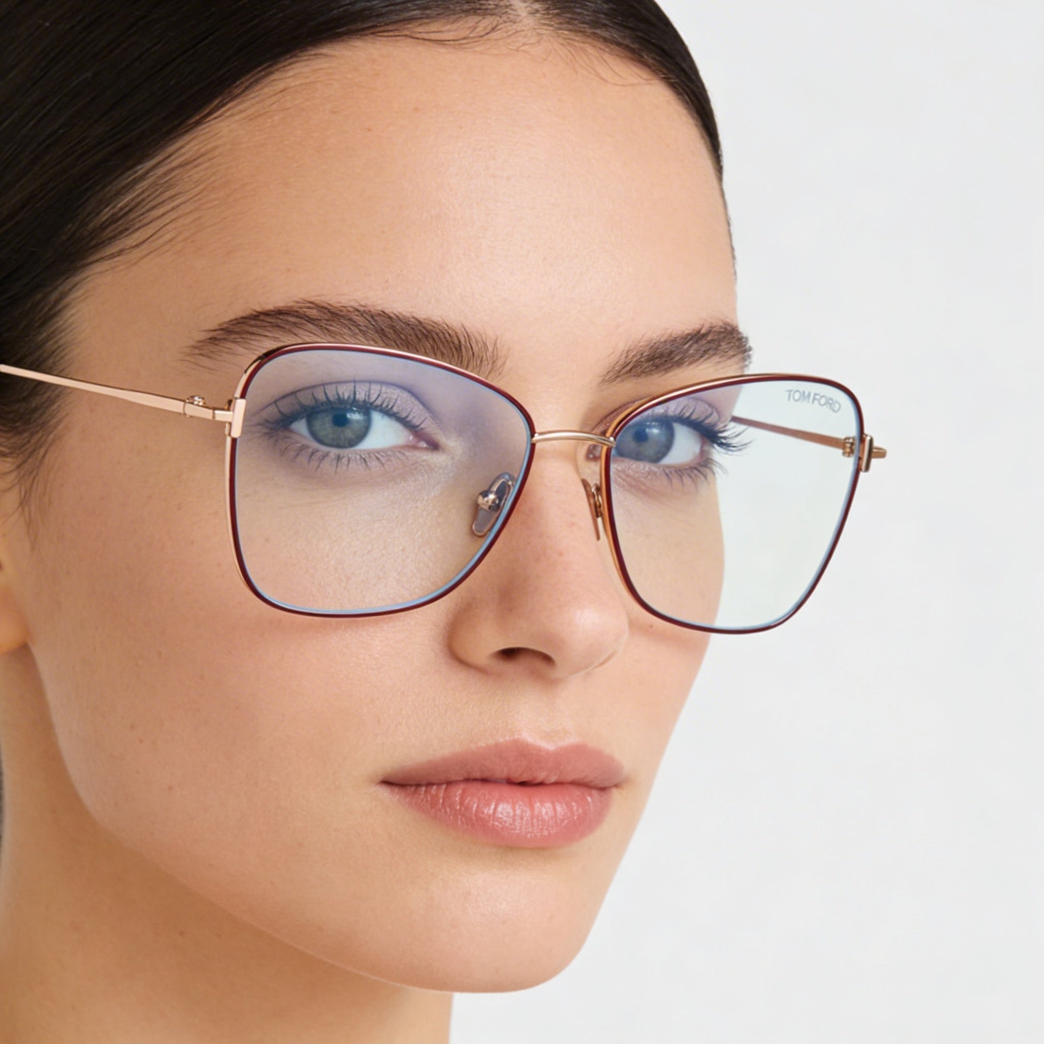 Gafas de vista Tom Ford Ft5906-b para mujer con montura metálica color burdeos, 55-15-140, Photo 3