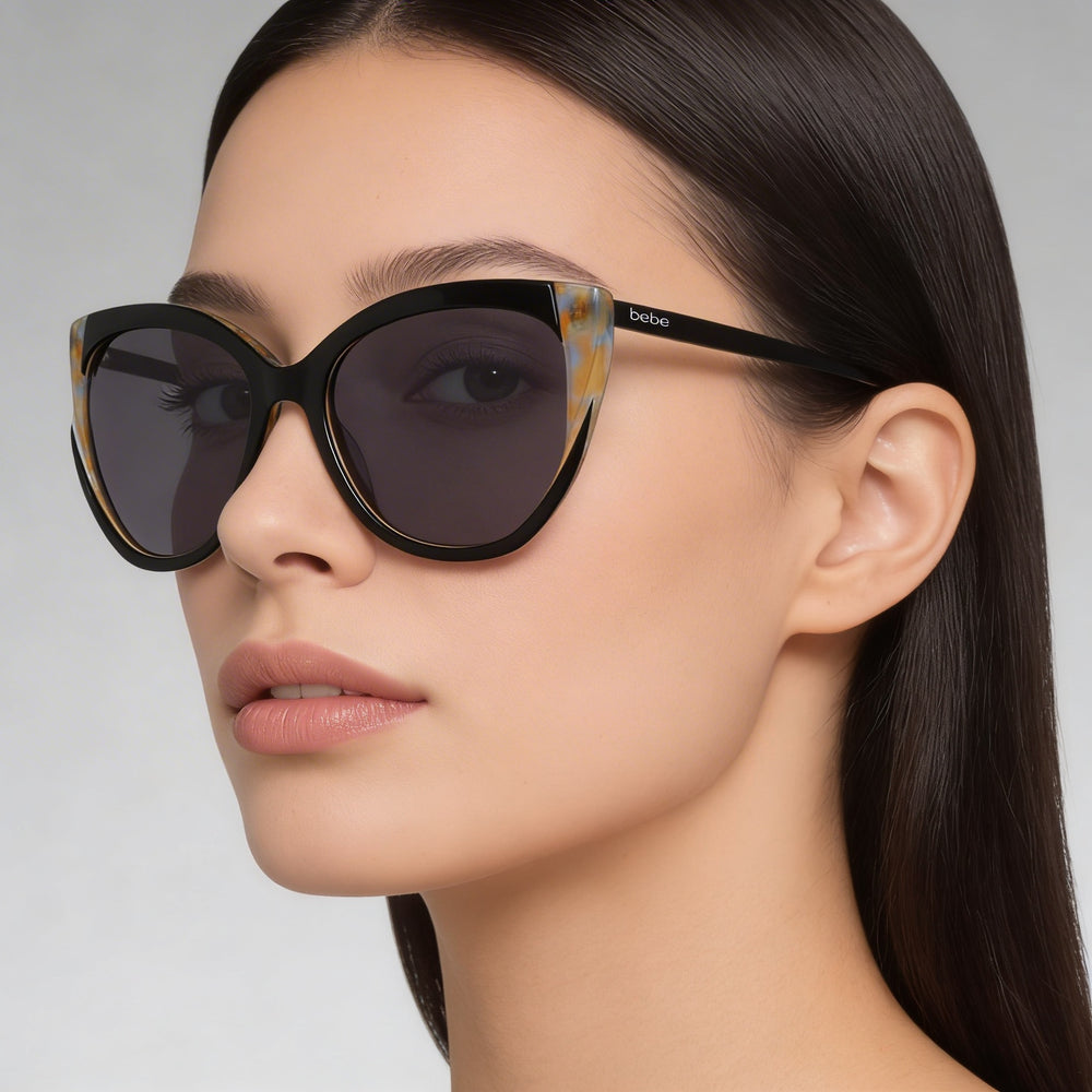 bebe Bb7253 Women's Jet Black Plastic Frame Eyewear with 100% UV Protection, Frame Size 56-18-140mm