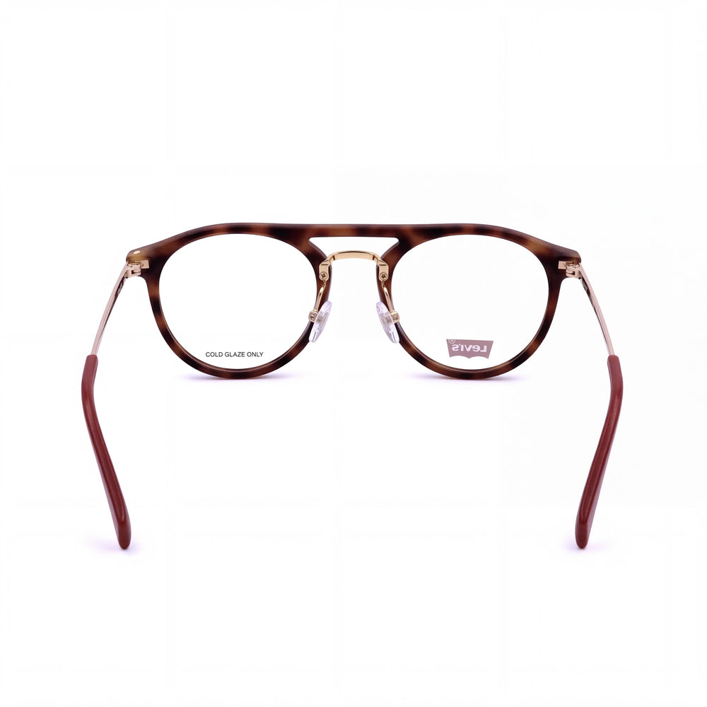 Gafas Levi's de mujer, redondas ovaladas, color habana rojo, de poliamida inyectada, lentes transparentes de demostración de 51 mm, aptas para lentes graduadas.