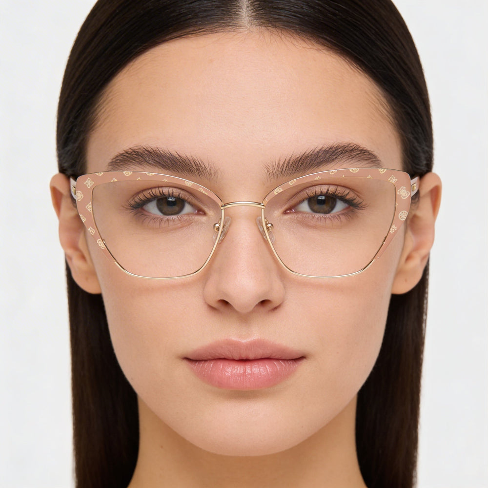 Guess GU50122 Matte Beige Rectangle Eyeglasses for Women, Metal 54mm