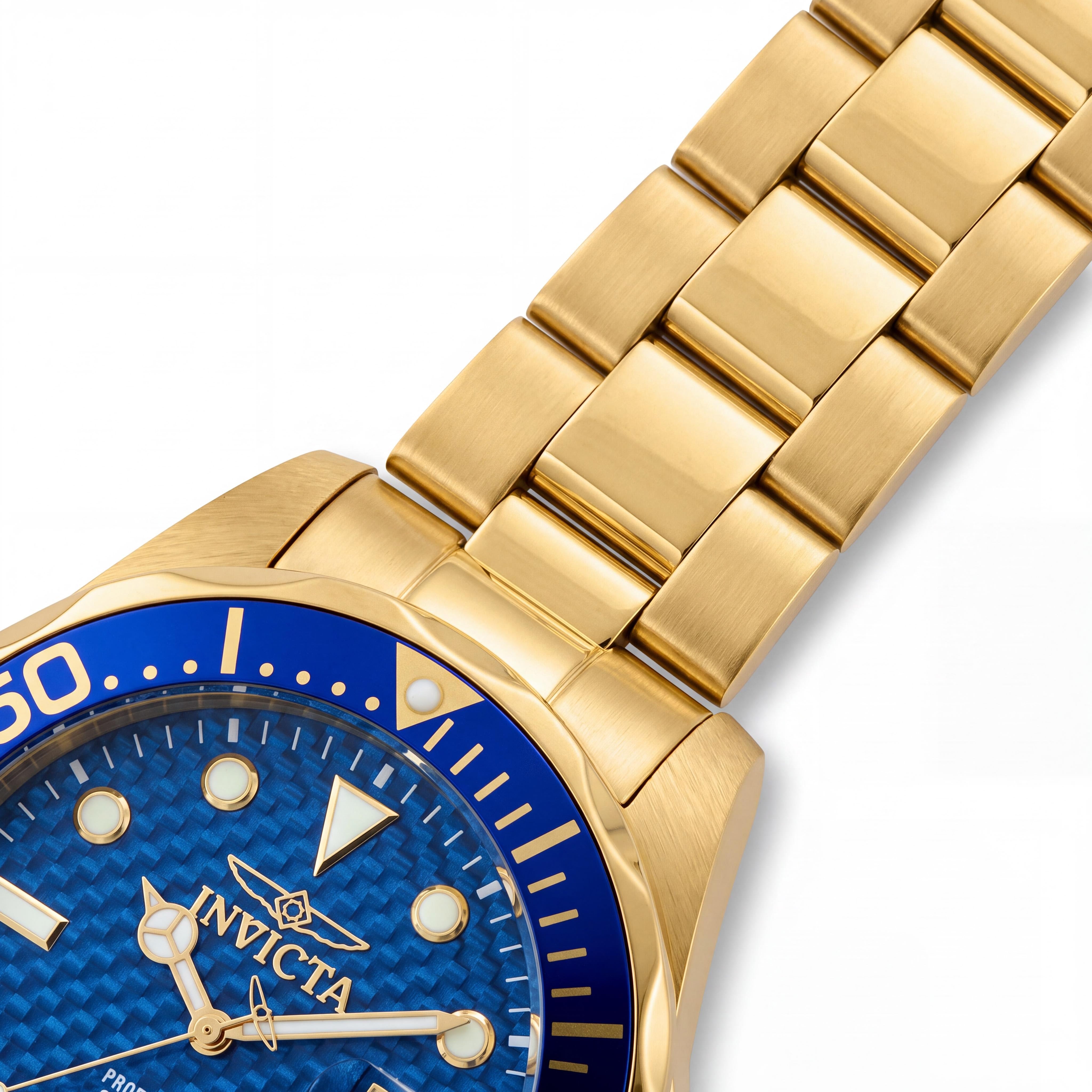 Invicta Men's Diver Quartz Movement Watch, Gold-Tone Stainless Steel, Blue Dial, 200m Water Resistant, Photo 3