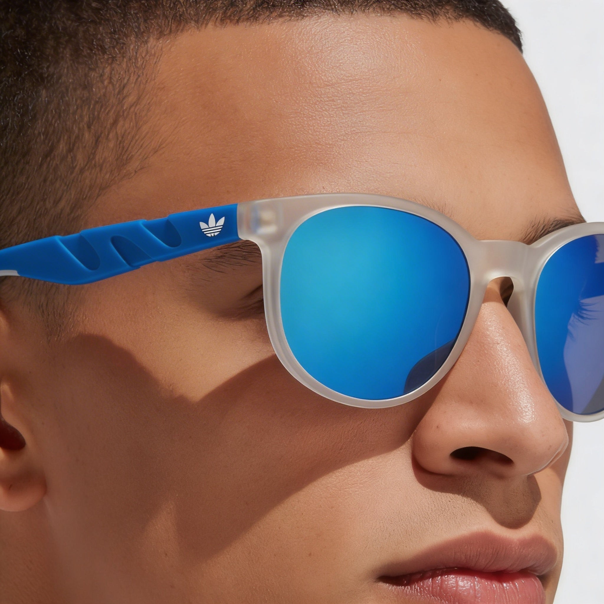 Adidas Men's Sunglasses, 100% UV Protection, Plastic, Crystal Blue Frame, Blue Mirror Lenses, 53mm, Photo 5
