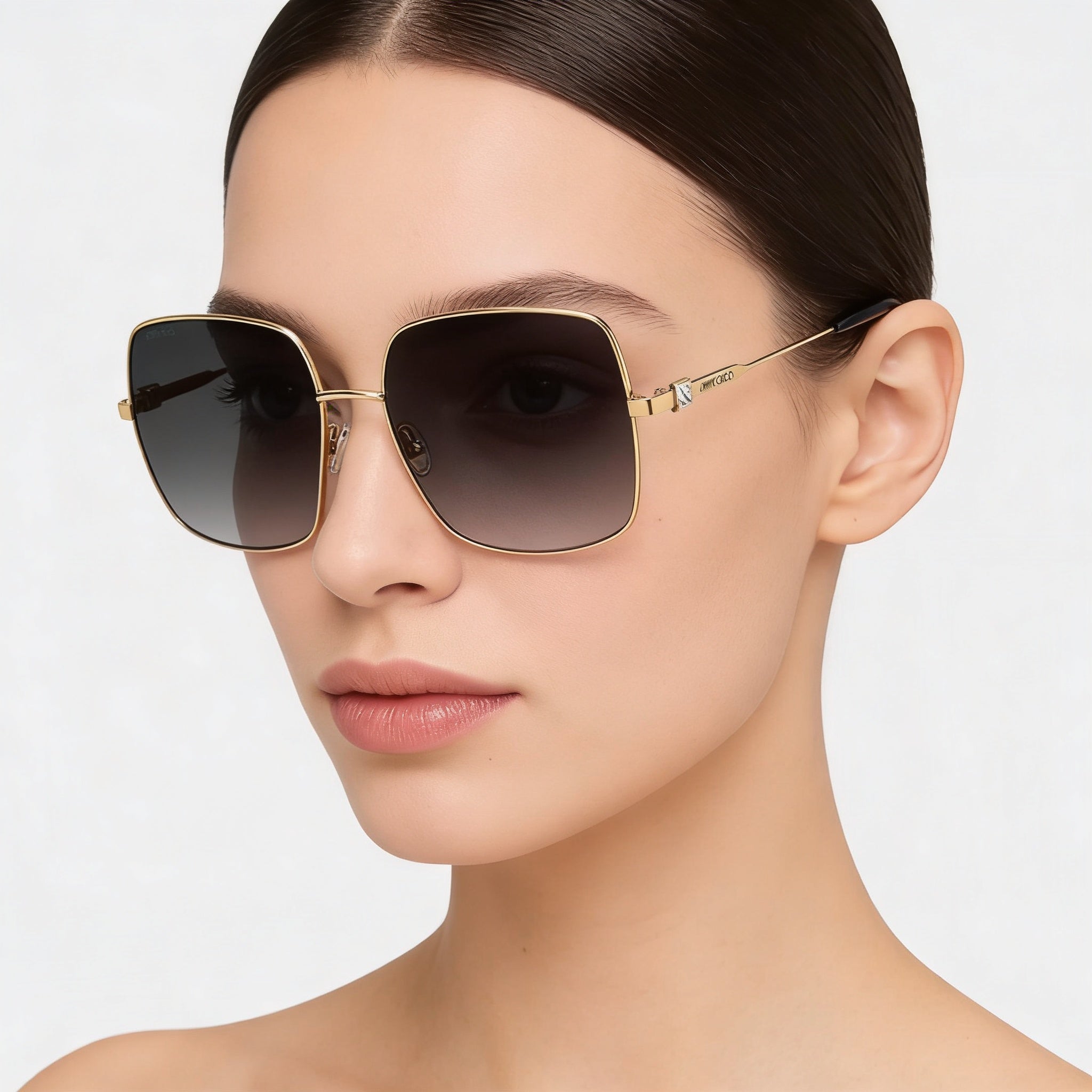 Jimmy Choo LILI/S - Gafas de sol cuadradas de acero inoxidable en negro y dorado para mujer con lentes gris oscuro con protección UV de 58 mm, Photo 4