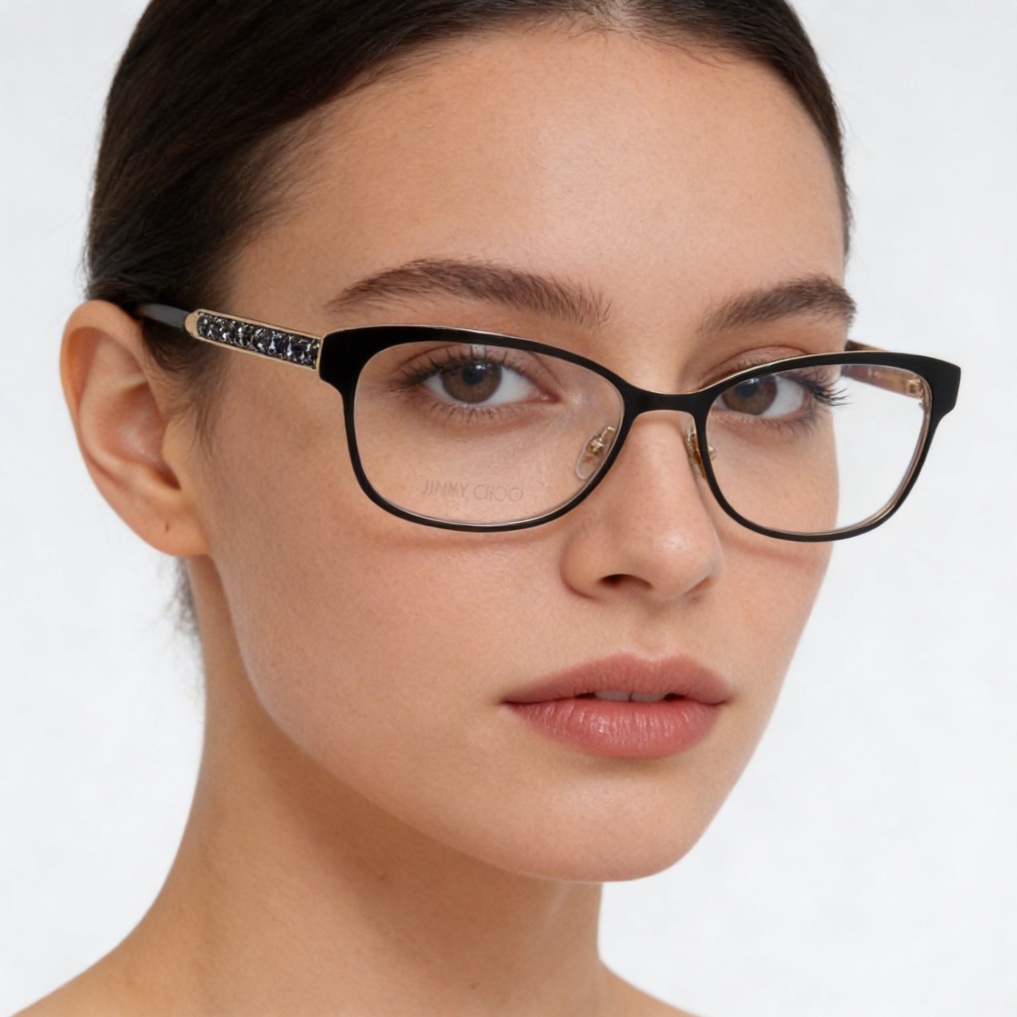 Jimmy Choo Fashion Glasses Women's Rectangular Matte Black Metal with Swarovski Crystal 54-16-145mm, Photo 4