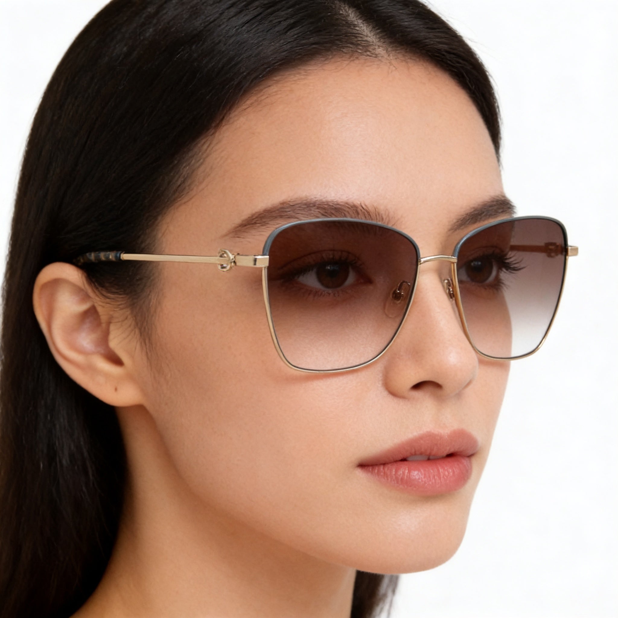 Gafas de sol Longchamp LO153S para mujer, cuadradas, de metal dorado y azul, con degradado marrón, sin polarizar, con protección UV 100 %, 59 mm, Photo 5