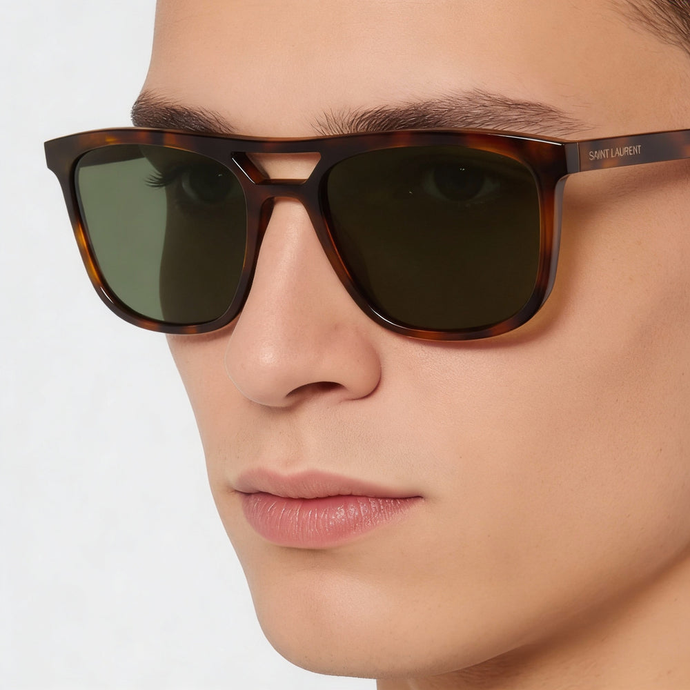 Gafas de sol Yves Saint Laurent SL 455-002 para hombre, color Havana, con lentes verdes y protección UV, talla 56