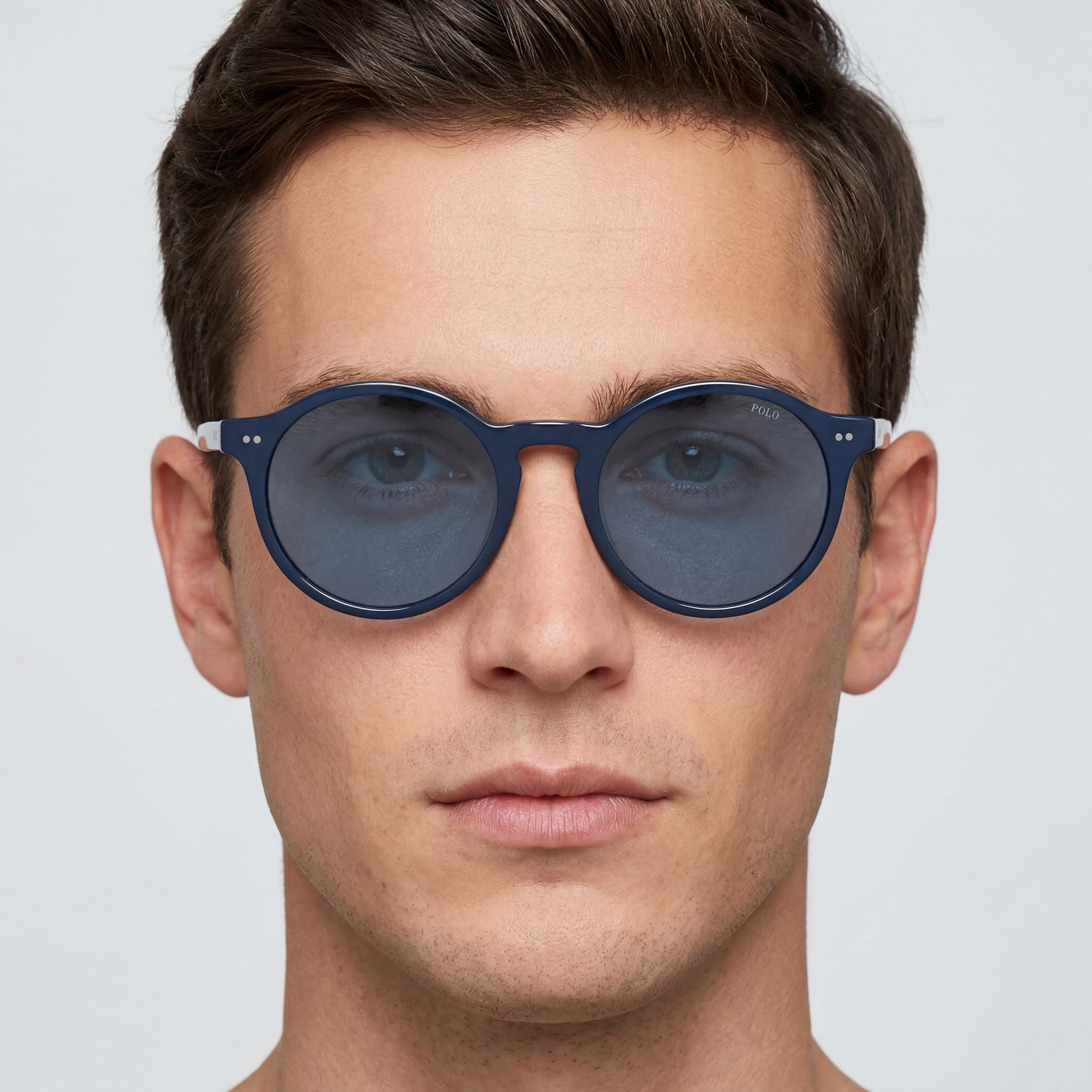 POLO RALPH LAUREN Ph4204u Gafas de sol de acetato azul marino brillante para hombre, ajuste universal, lentes azules, protección 100 % UV, 50 mm, Photo 3