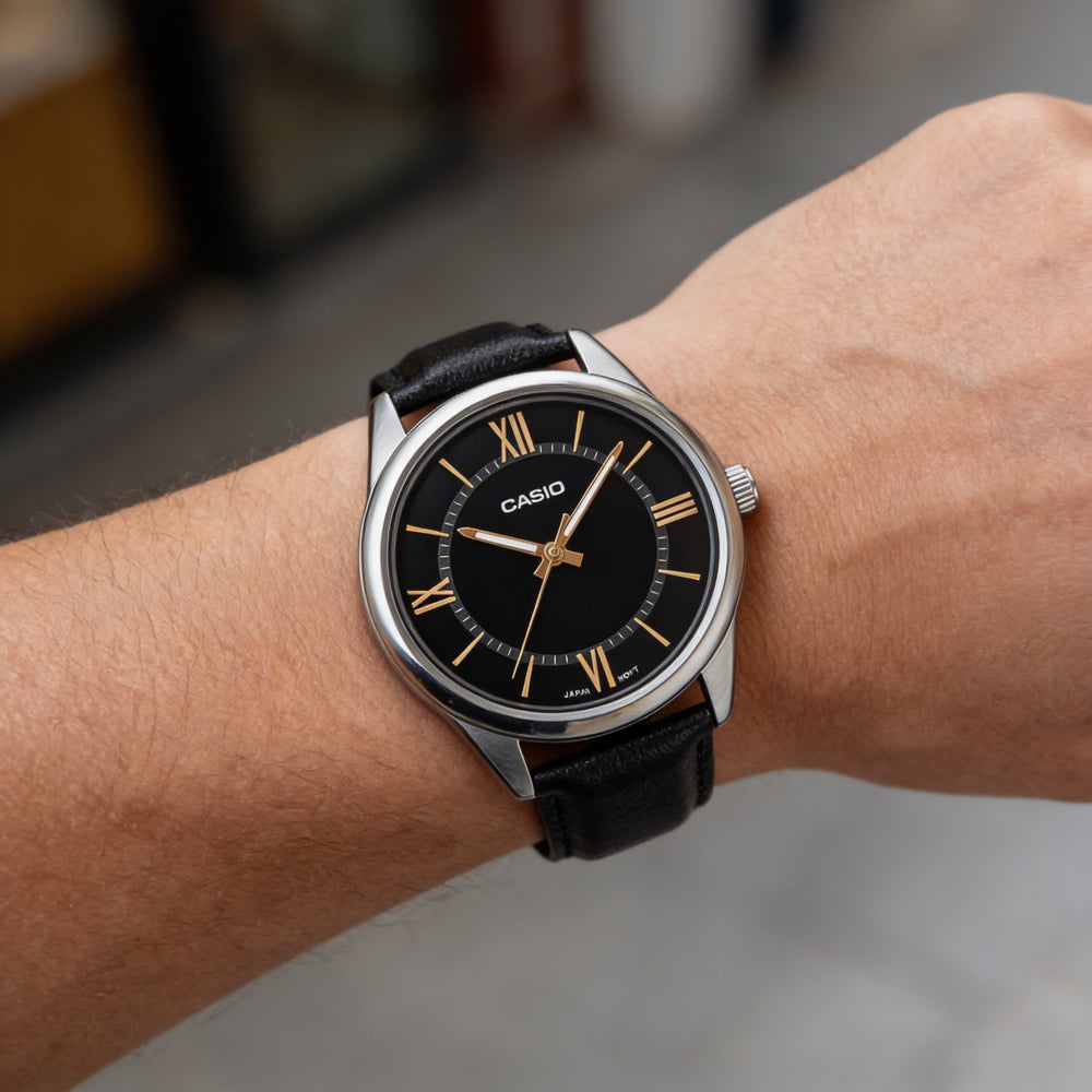 Reloj Casio de cuarzo para hombre, acero inoxidable rojo, cuero, resistente al agua, 40 mm