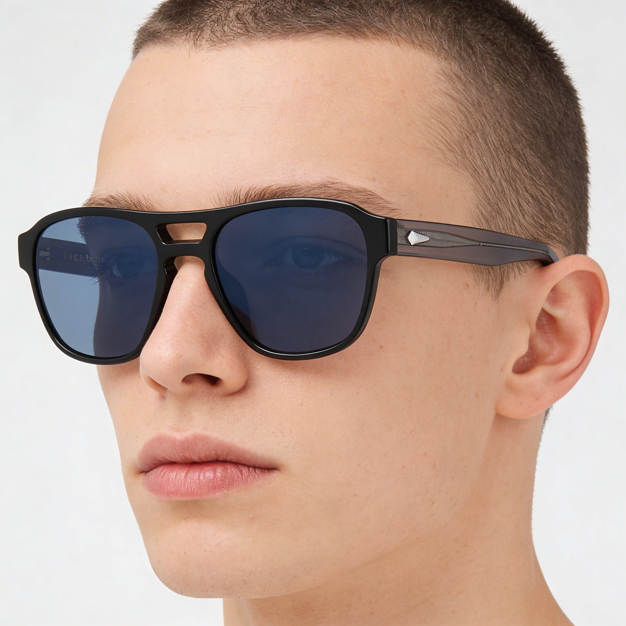 Rag & Bone Modern Unisex Black Rectangular Full-Rim Eco Acetate Non-Polarized 54mm Sunglasses, Photo 4