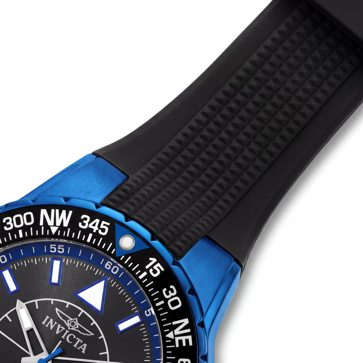 Invicta Aviator 19269 Men's 52mm Blue Ion-Plated Stainless Steel Black Dial Quartz Compass Watch with Black Silicone Strap, Photo 3