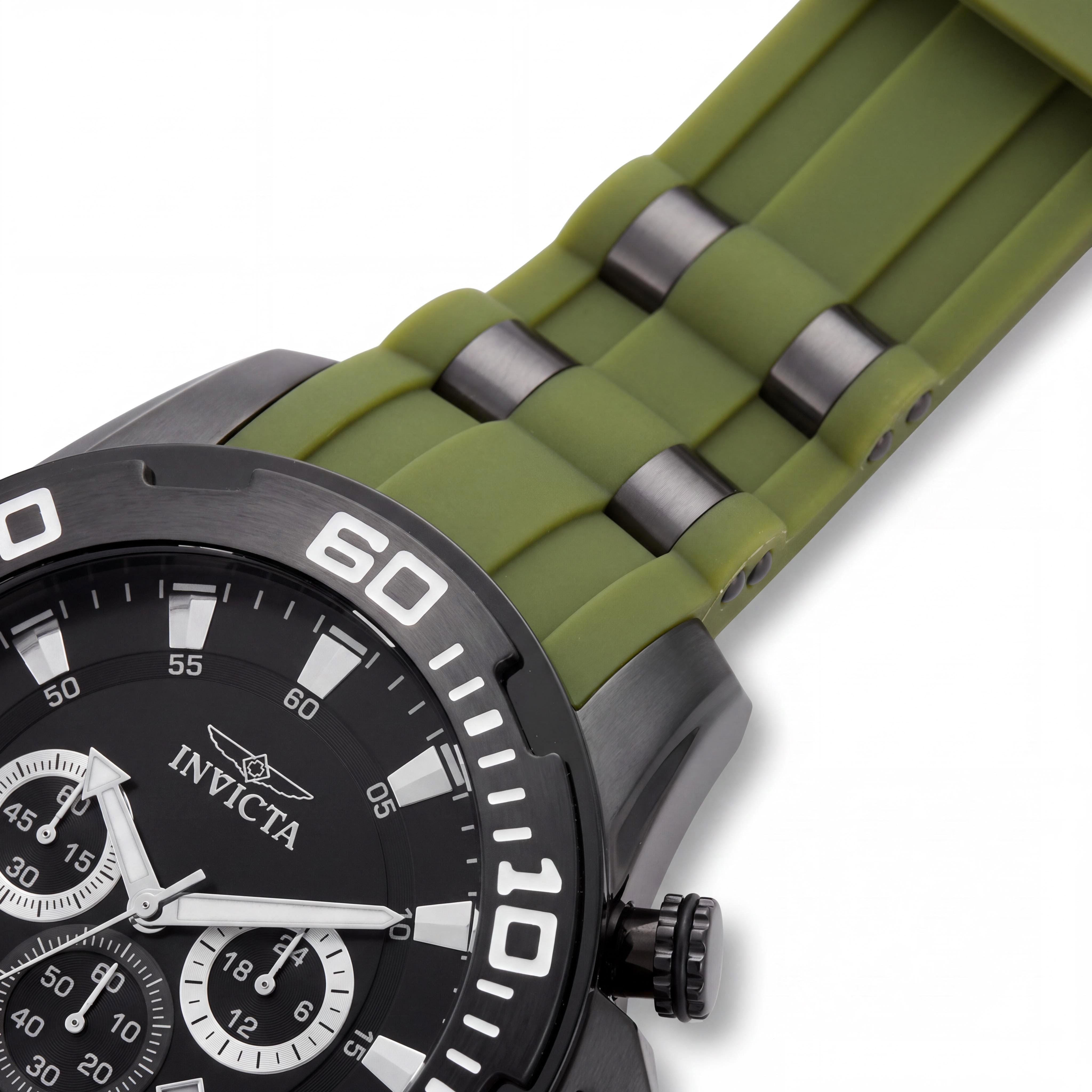 Reloj Invicta de Cuarzo para Hombre, Caja de Acero Inoxidable Verde y Negra, Correa de Silicona, Resistente al Agua, 50mm, Photo 3