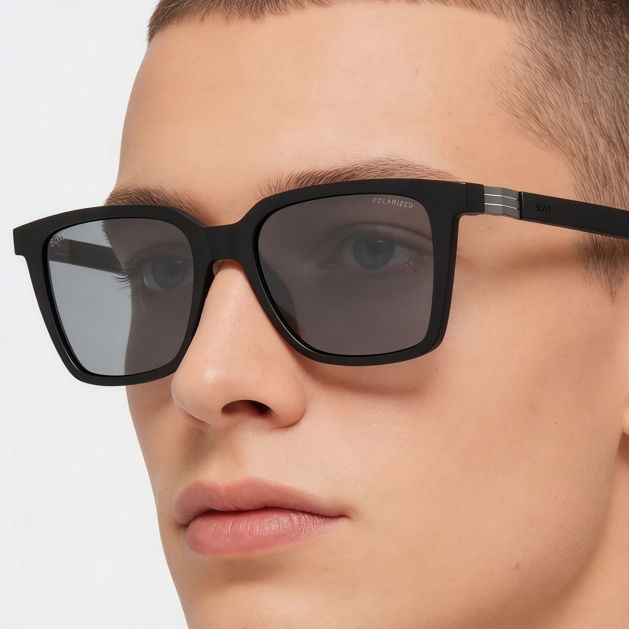 HUGO BOSS 1574/S Gafas de Sol Rectangulares Unisex Negras Grises de Poliamida con Protección UV Espejo Gris Claro 53-19-150mm, Photo 5