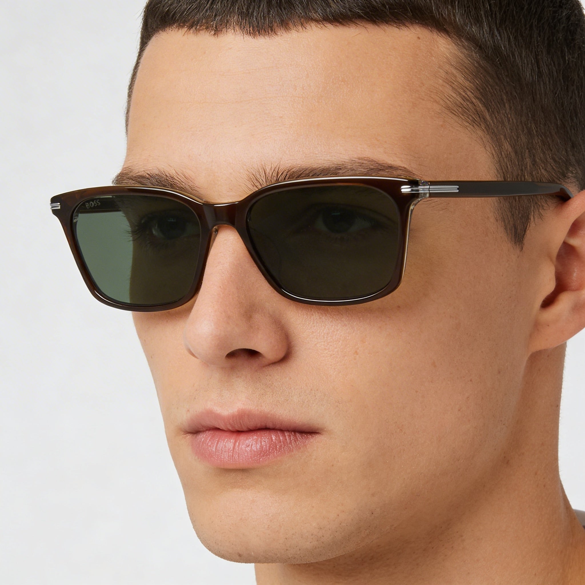 Gafas de Sol para Hombre Hugo Boss de Acetato Ecológico, Montura Marrón, Lentes Verdes, Protección UV del 100%, 56mm, Photo 4
