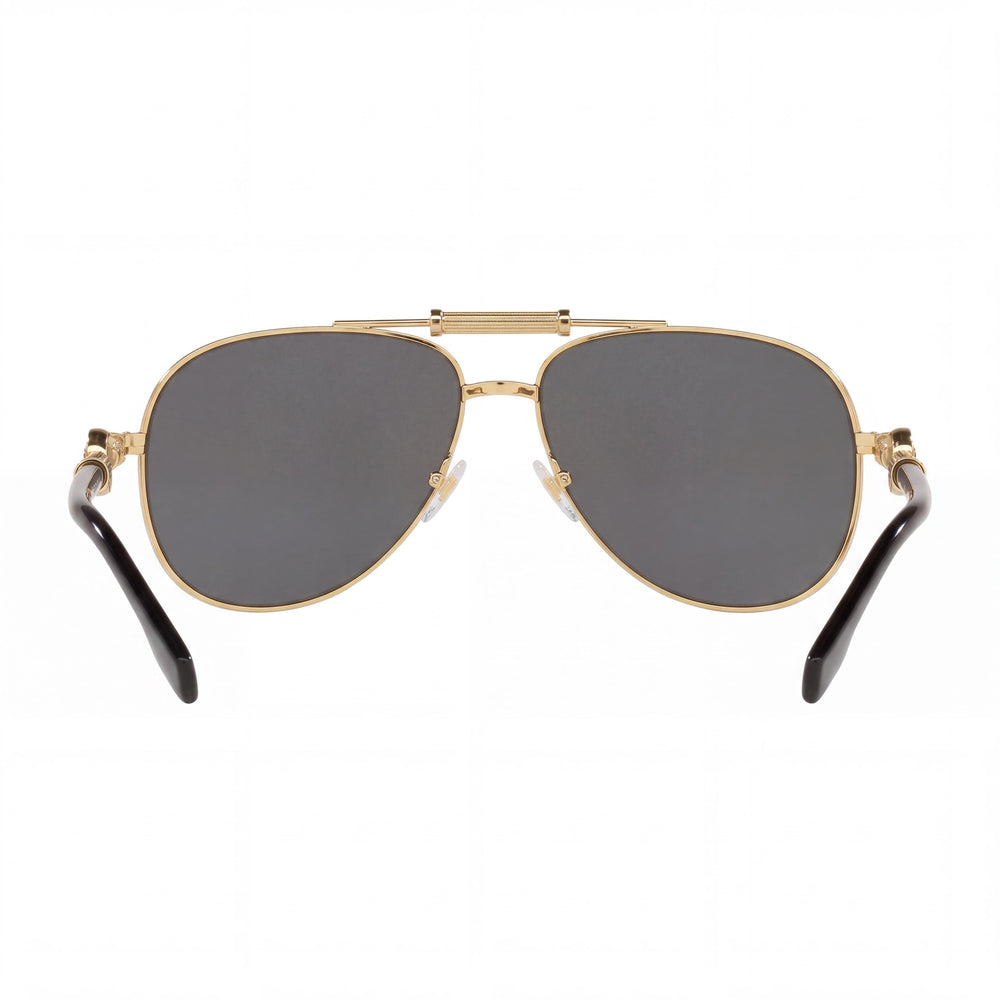 Gafas de sol Versace contemporáneas unisex con montura tipo piloto de metal dorado, lentes polarizadas con espejo gris, 59 mm, protección UV