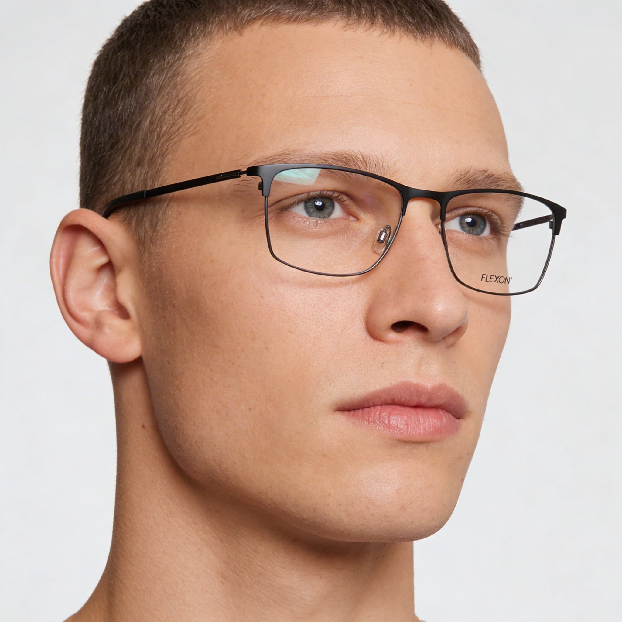 Flexon E1141 Men's Acetate Matte Black Gunmetal Rectangle Eyeglasses 56mm, Photo 4