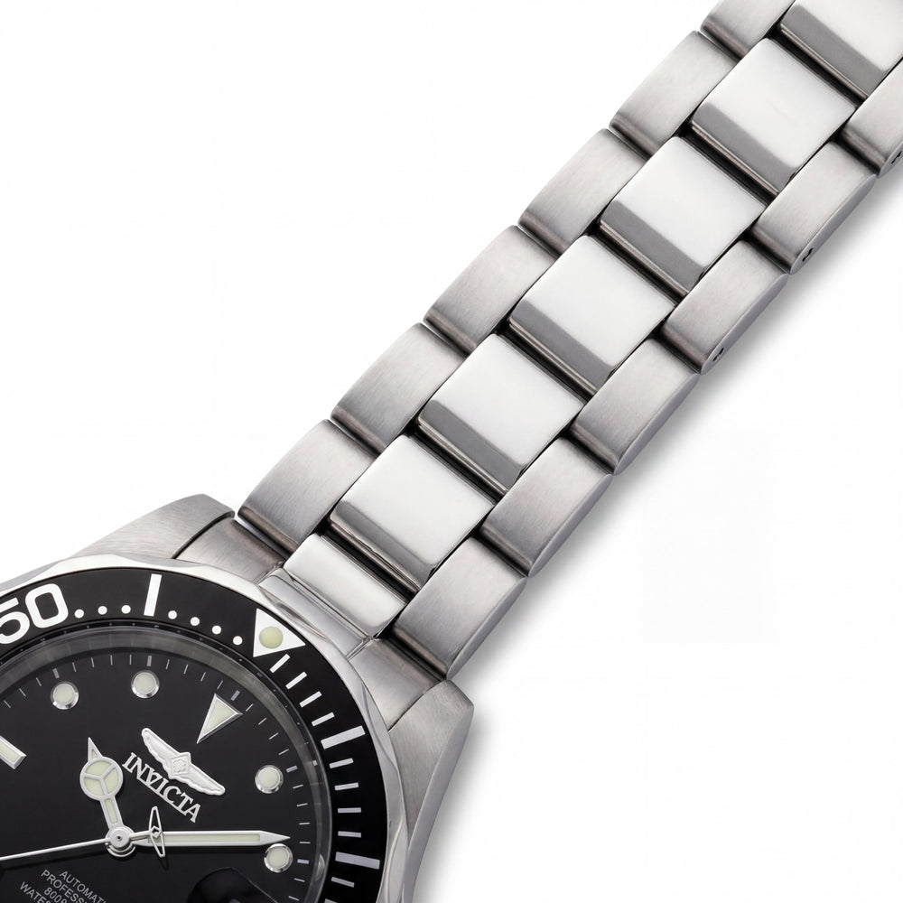 Reloj Invicta para hombre con correa, caja negra, acero inoxidable plateado, luminoso, resistente al agua 200 m, 38 mm