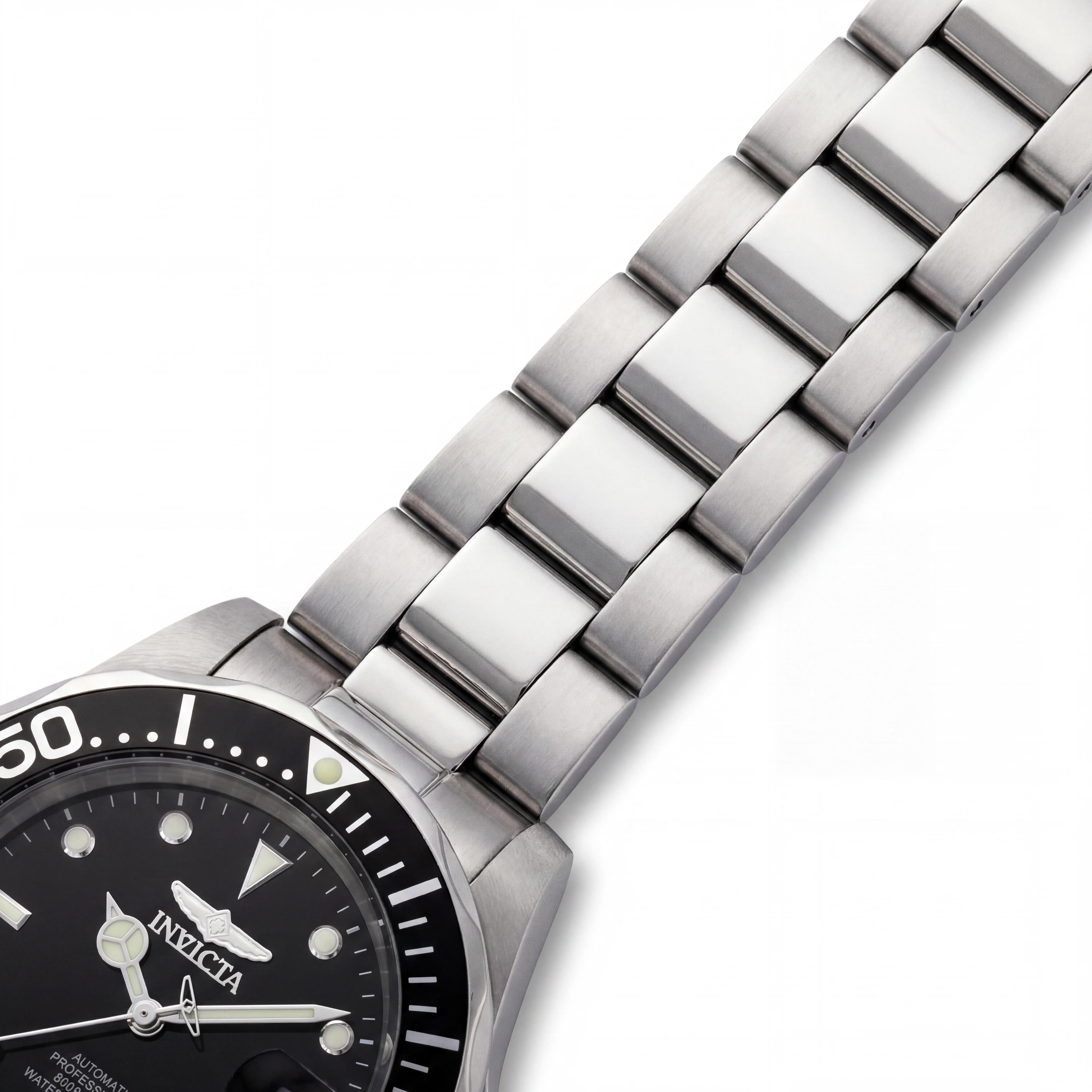 Invicta strappy Men's Black Case Silver Stainless Steel Luminous 200M Water Resistant Watch 38mm, Photo 3