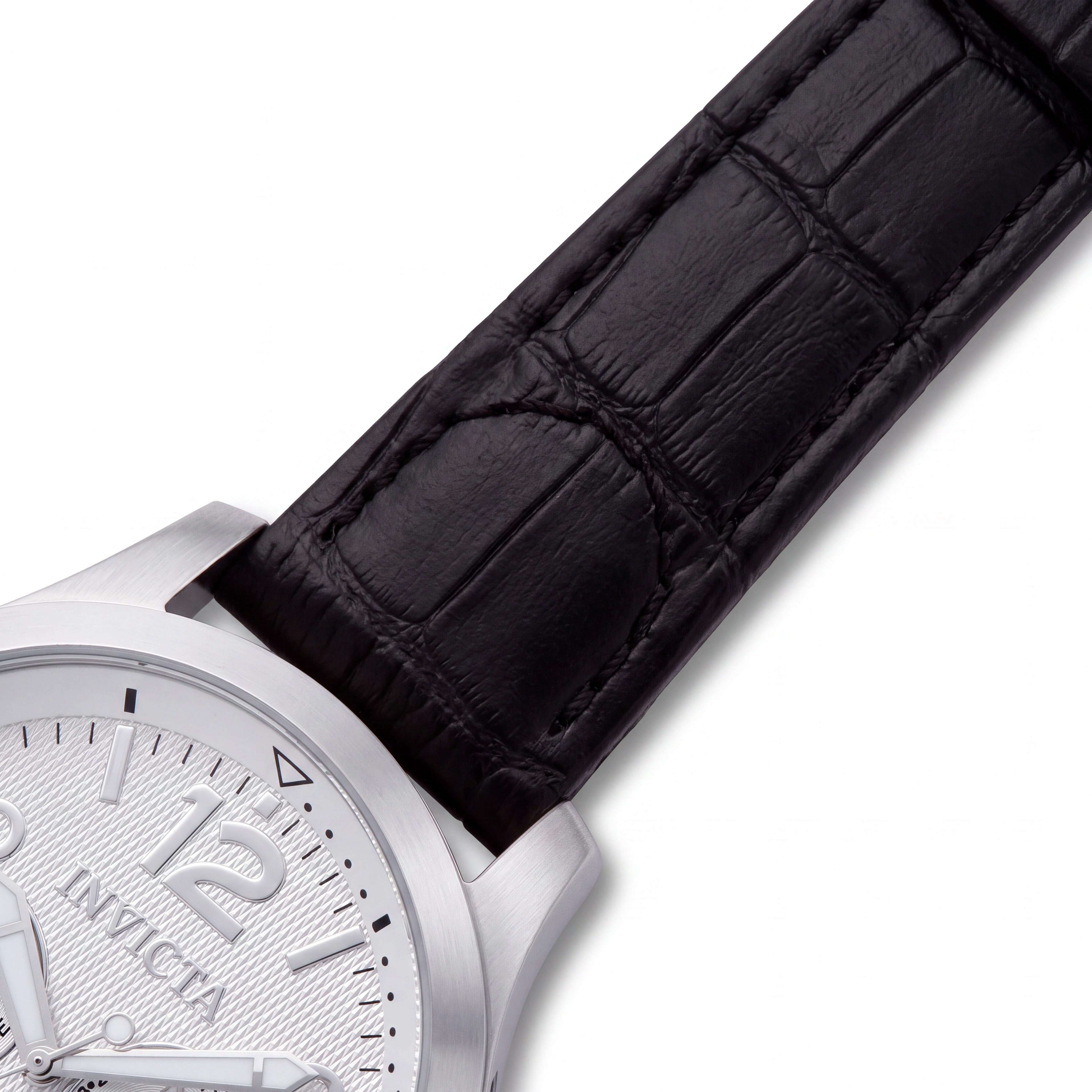 Invicta 13008 Strap Unisex Silver Stainless Steel Case Black Alligator Leather Swiss Quartz Luminous 50m Water Resistant Watch, Photo 3