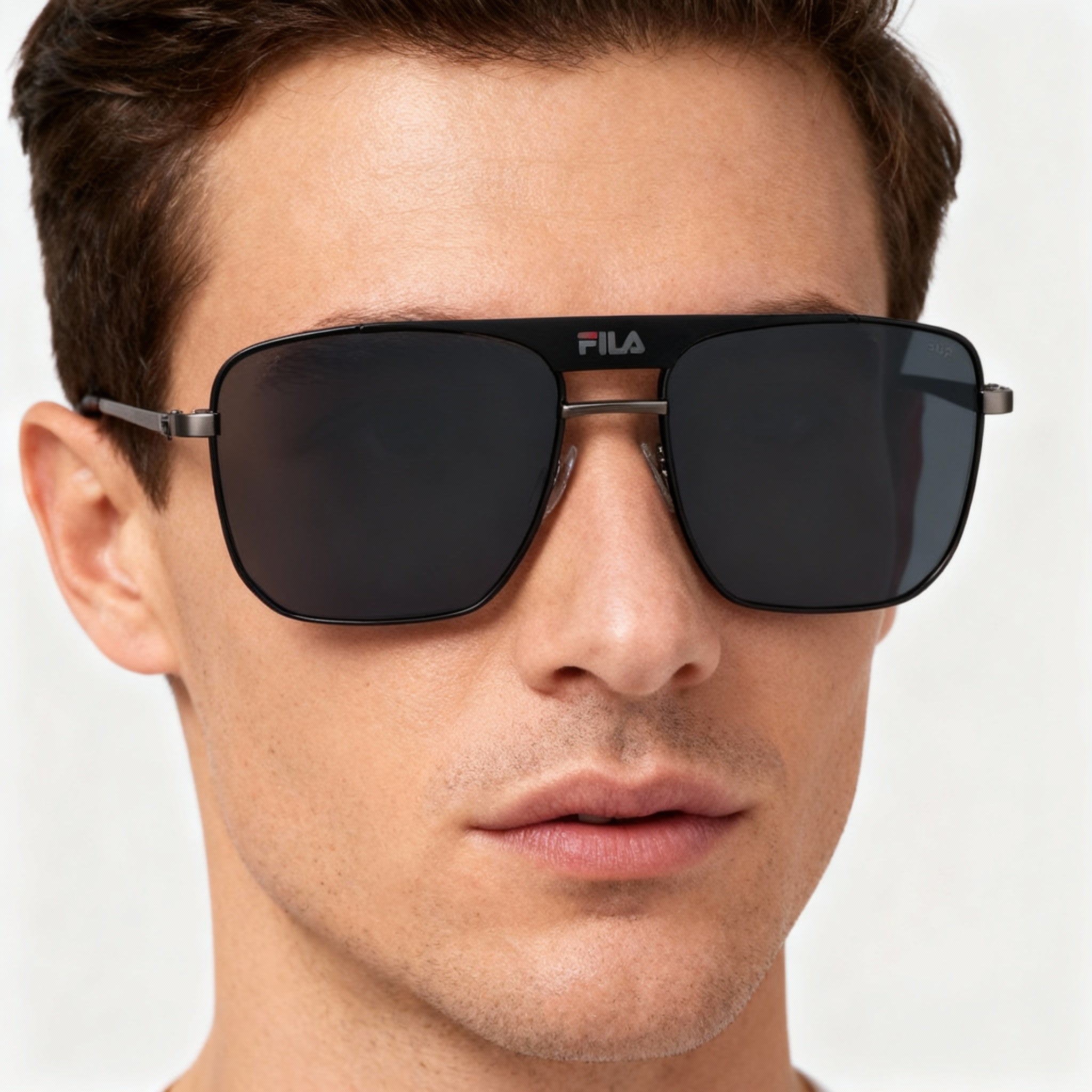 Fila SFI728 Men's Casual Metal Sunglasses, Shiny Gunmetal & Matte Black Frame, Smoke Non-Polarized Polycarbonate Lens 57mm, Photo 4